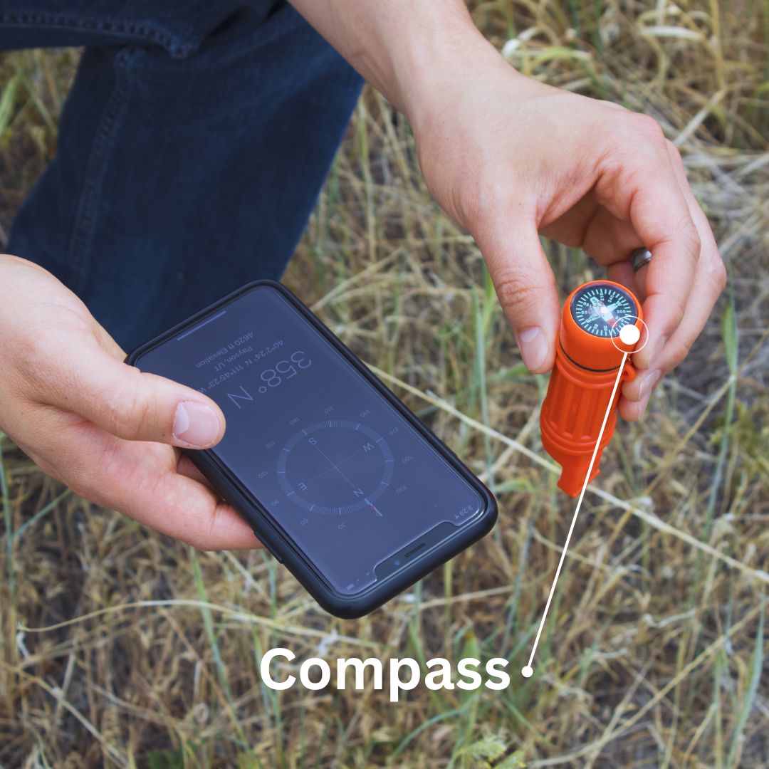 5-in-1 Emergency Survival Whistle with Compass, Thermometer, Signal Mirror, Fire Starter & Loud Alarm - Perfect for Hiking, Camping, Outdoor Adventures & Emergency Preparedness Kits