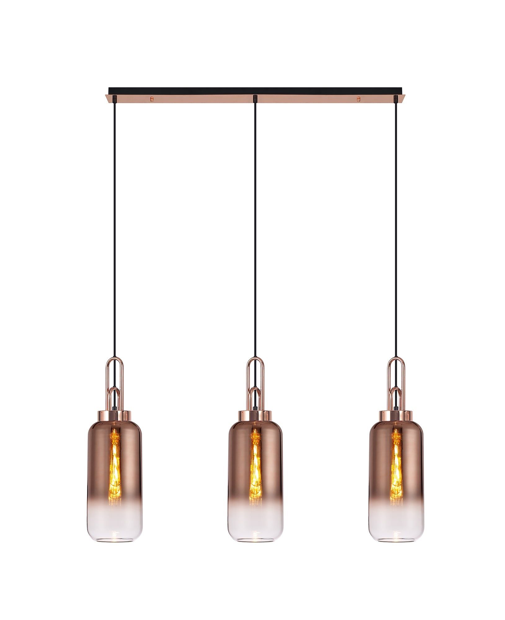Cadiz 3L Kitchen Island Ceiling Light Fixture - E27 Socket, Copper & Matte Black Finish, Multiple Glass Shade Colors, IP20 Rated - Perfect for Dining Room, Bedroom, or Living Room Lighting