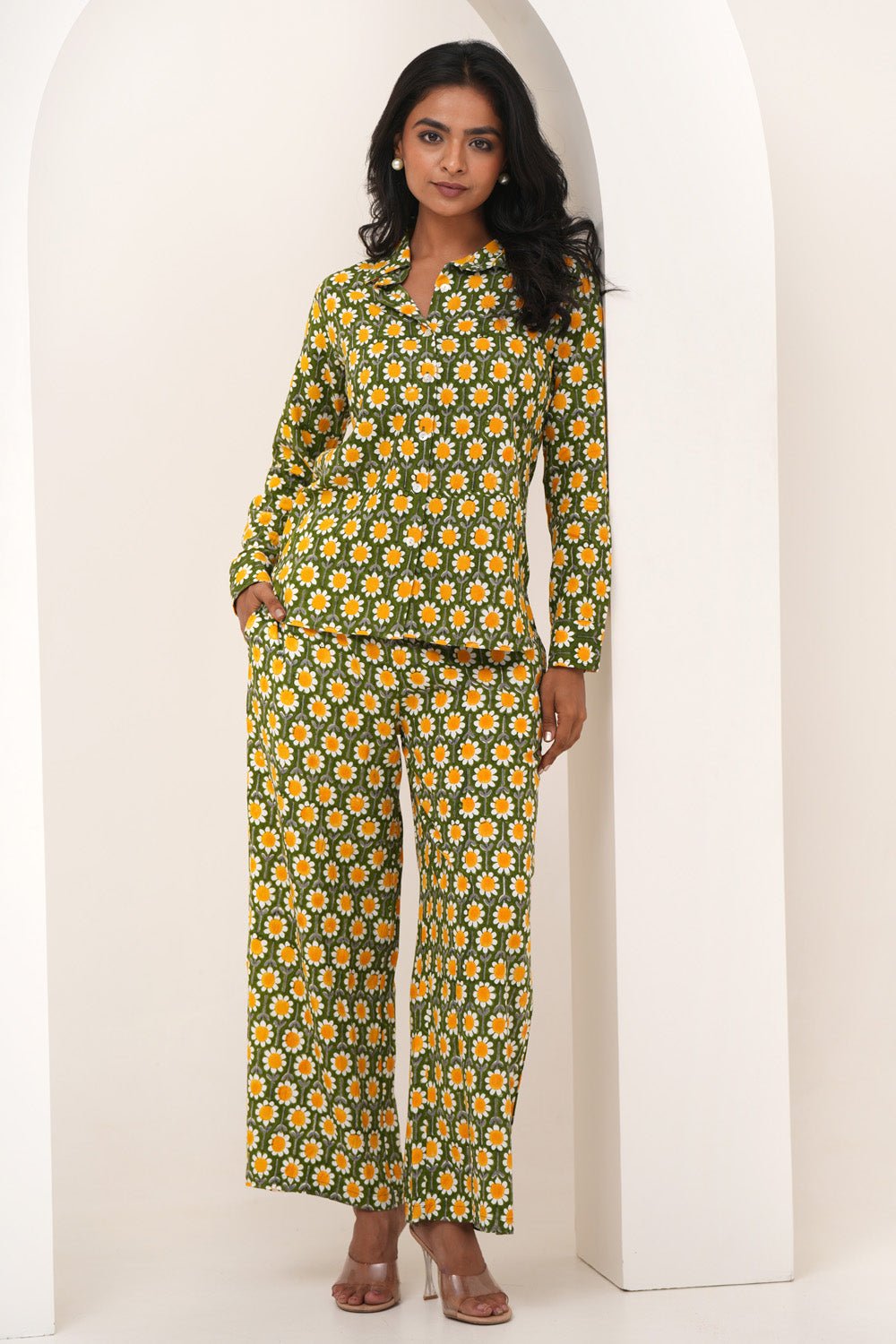 Hand Block Printed Modal Silk Co-Ord Set for Women | Boho Chic Garden Party Outfit | Summer Beach Wedding Guest Dress & Casual Lounge Wear