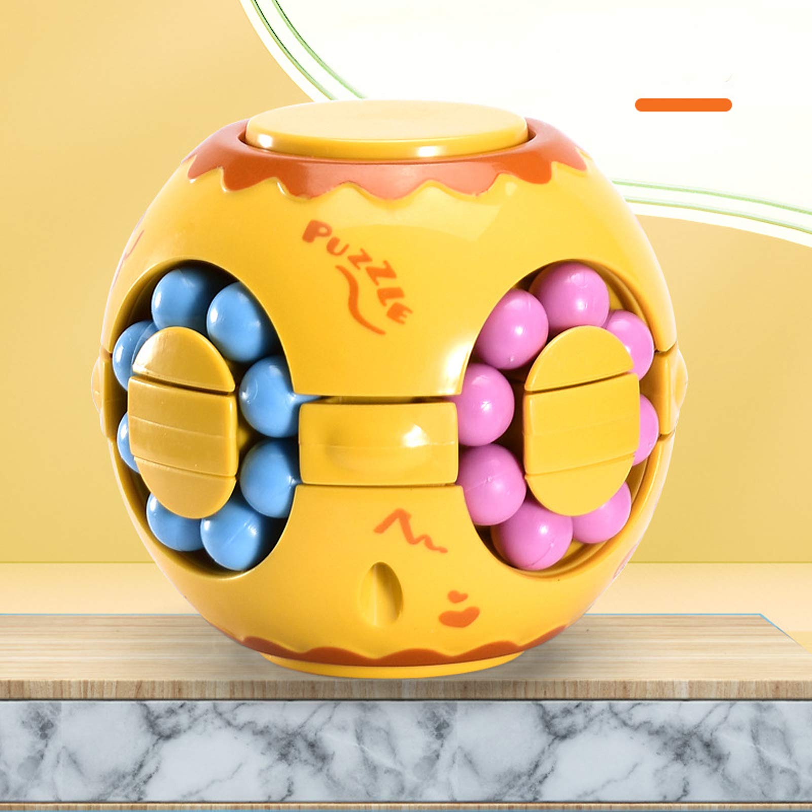 Rotating Magic Bean Cube Spinner Fidget Toy - Stress Relief & Anxiety Relief Puzzle Game for Adults & Kids - Educational Learning Toys for ADHD, Autism - Perfect for Office, School, Travel (Yellow)