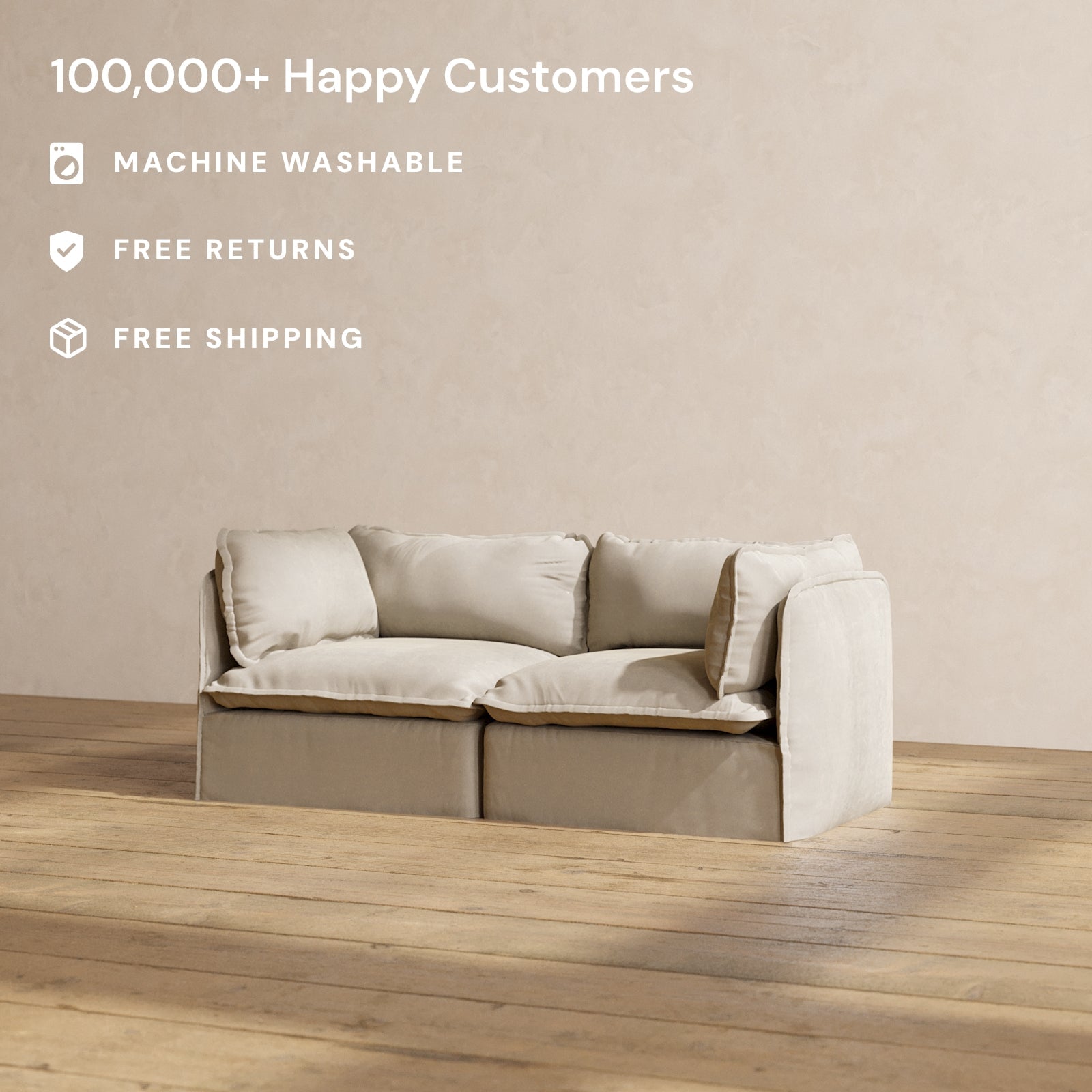 Modular Performance 2-Seater Sofa in Dune Color | Relaxed Blend Fabric | Perfect for Living Room, Lounge & Office Spaces