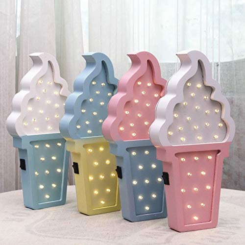 LED Light Up Sign - Decorative Ice Cream Shaped Wooden Night Light for Bedroom, Party & Wedding Marquee Decor - Perfect for Home, Cafe and Nursery Room Lighting