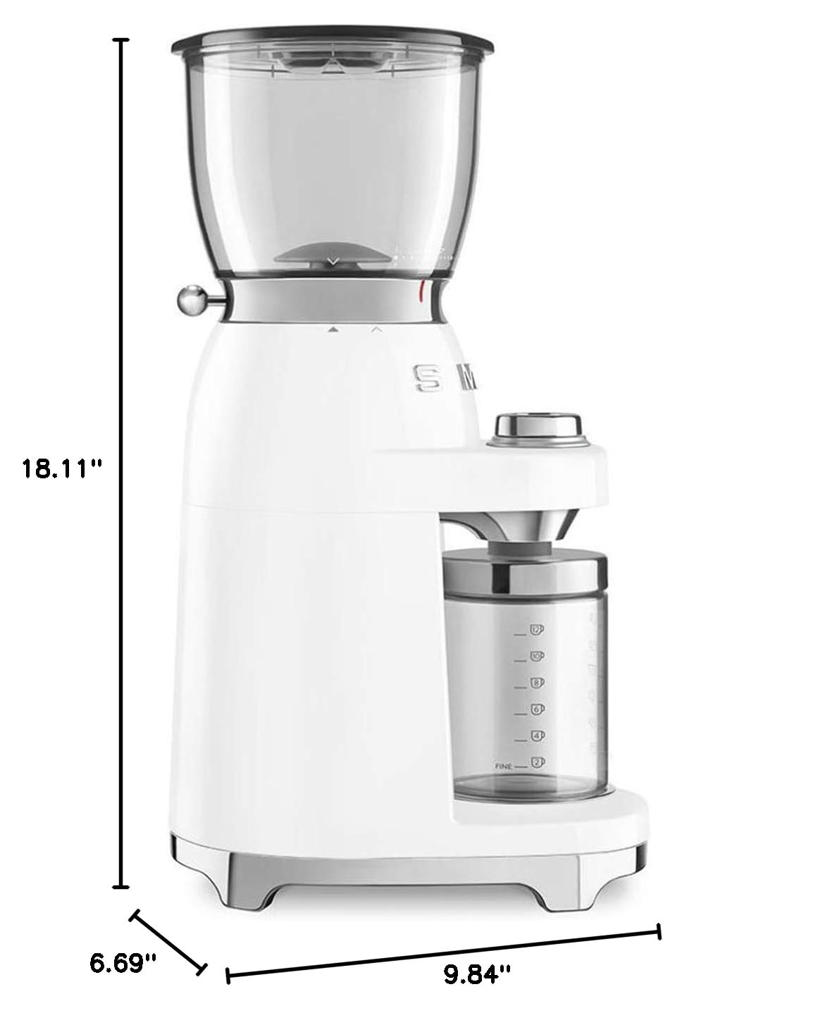 SMEG White Electric Coffee Grinder for Fresh Ground Beans - 11+ Cup Capacity - Perfect for Home, Office & Espresso Brewing