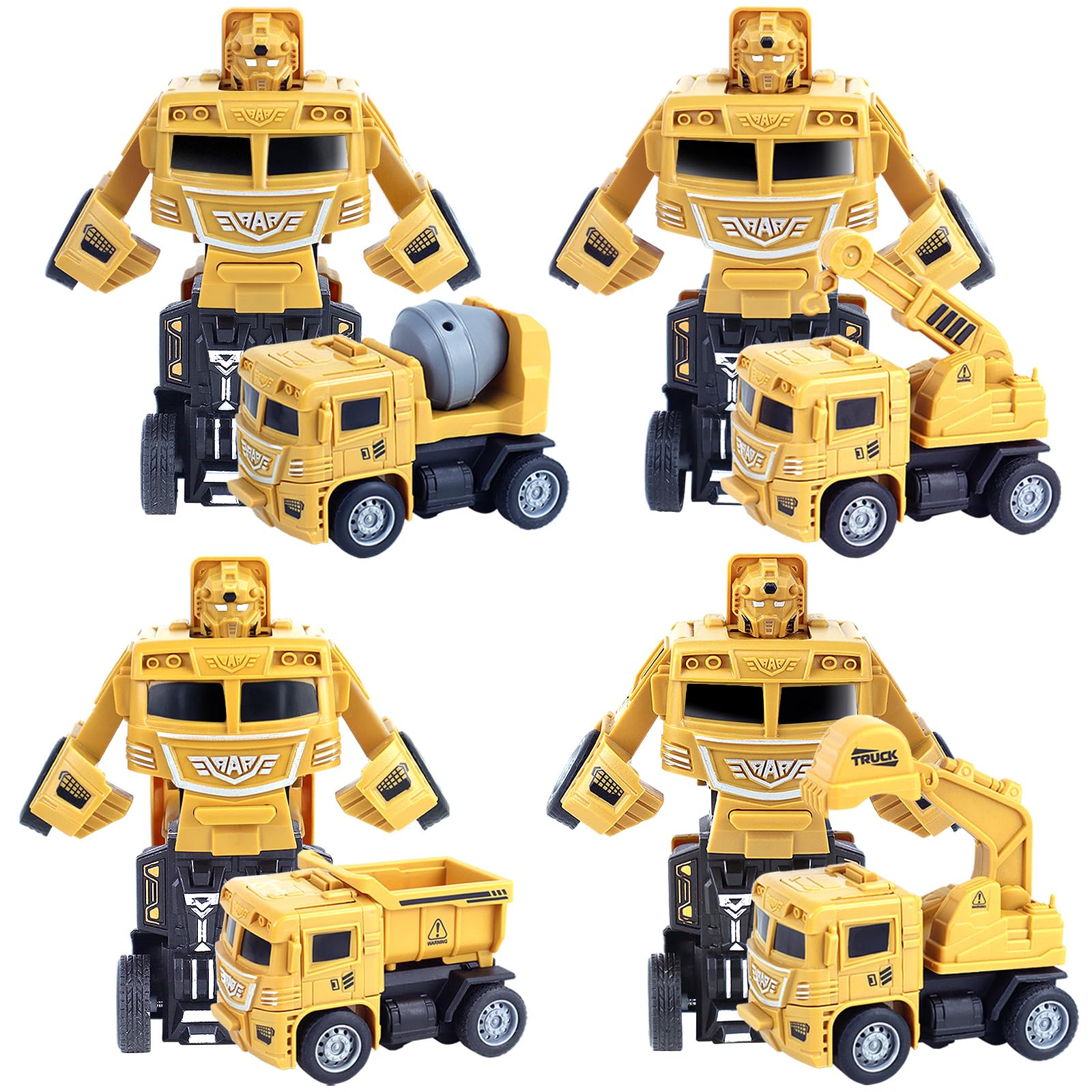 CORPER TOYS 4-Pack Construction Truck Toys Set with Dump Truck, Digger, Excavator & Cement Mixer - Friction Powered Transformable Vehicles for Kids - Perfect for Birthday Gifts, Pretend Play & STEM Learning