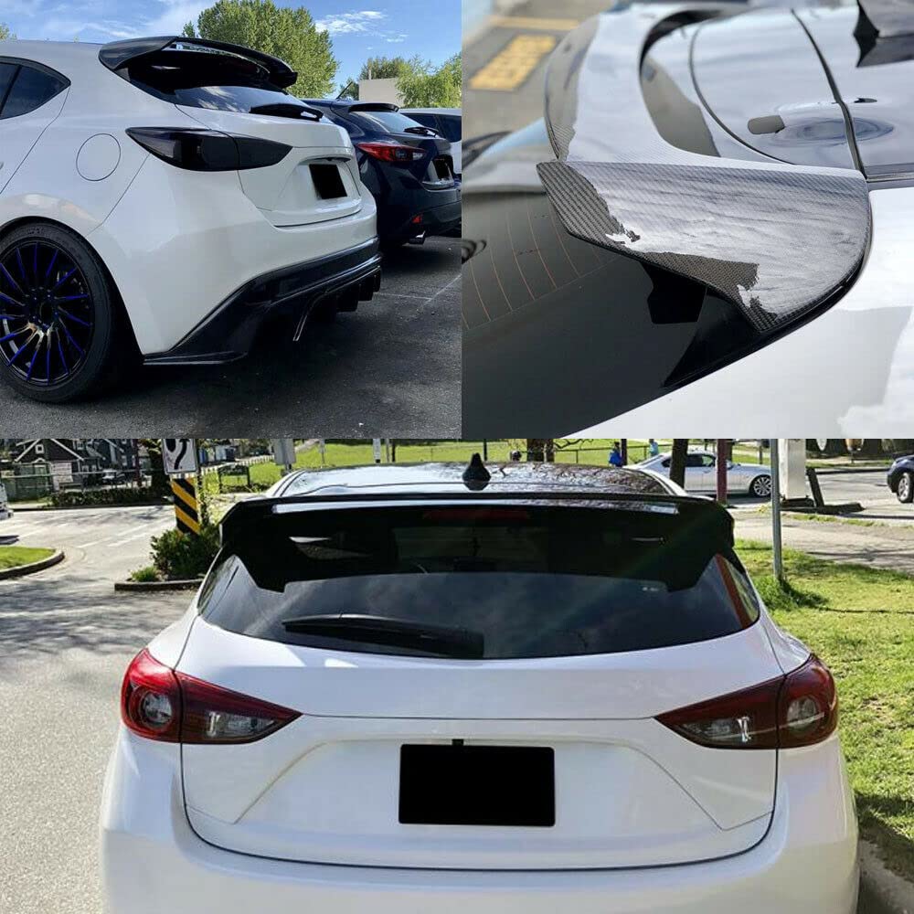 Carbon Fiber Roof Spoiler for Mazda 3 Axela Hatchback 4-Door 2014-2018 - High Gloss Rear Trunk Spoiler - Aerodynamic Window Lip - Factory Direct - Perfect for Street Racing & Car Shows