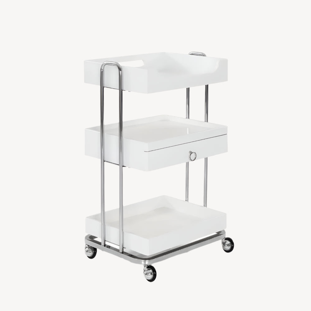 Professional Beauty Salon Trolley OY005 - White Rolling Cart with Drawer for Hair Styling, Nail & Makeup Tools - Perfect for Salon, Spa & Home Use