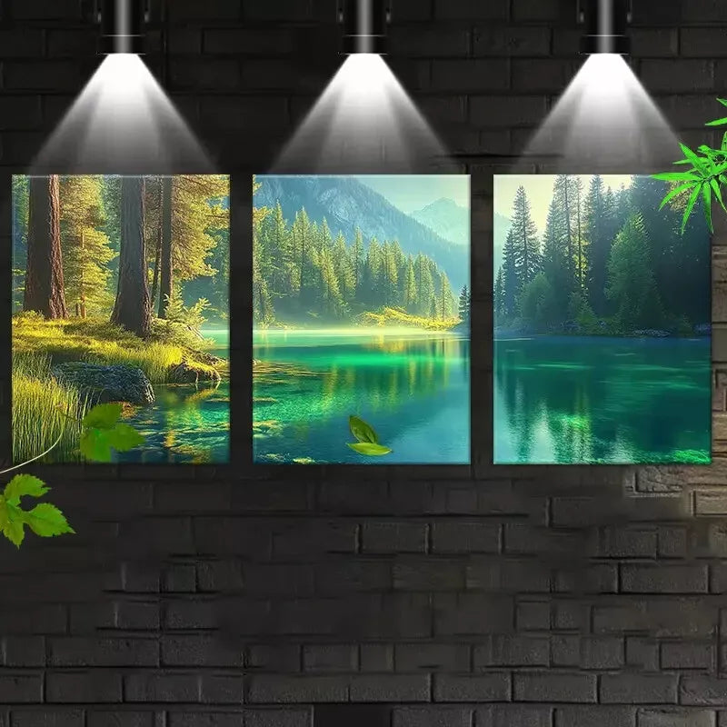 3-Piece Vintage Peaceful Forest Lake with Mountain Wall Art Set - Framed Canvas 40x60cm - High Quality Print - 100% Australian Made - Ready to Hang - Perfect for Living Room, Bedroom & Office Decor
