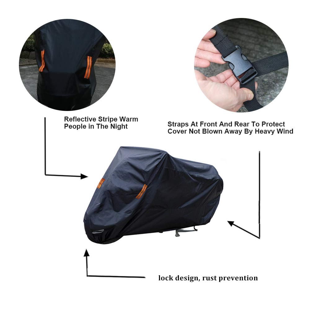 SEAZEN Waterproof Motorcycle Cover - 5-Layer Breathable Fabric for All Weather Protection (Fits Up to 102