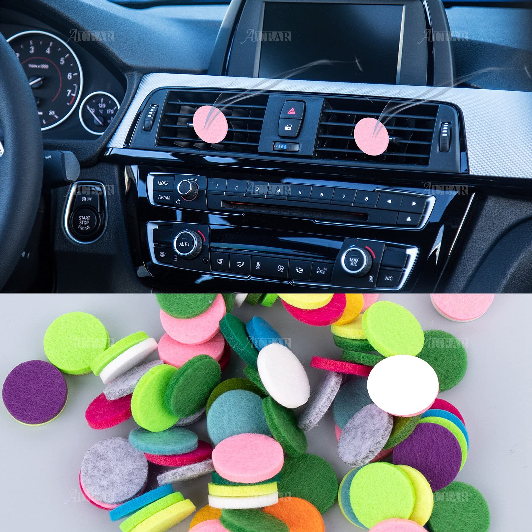 AUEAR 100 Pack Round Felt Pads for Essential Oil Diffuser - 0.87 Inch Refills for Necklace, Bracelet & Car Vent Clip - Aromatherapy Accessories for Home, Office & Car Use