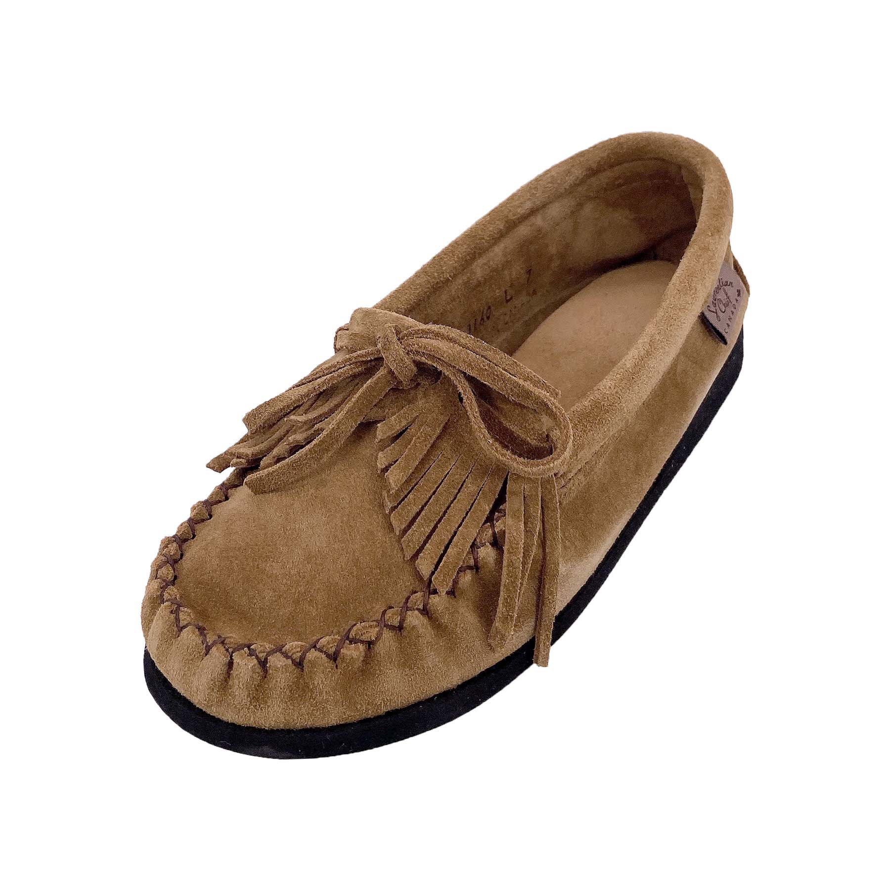 Women's Gray Suede Moccasins with Fringe Detail & Rubber Sole - Comfortable Slip-On Shoes for Casual Wear, Travel & Home