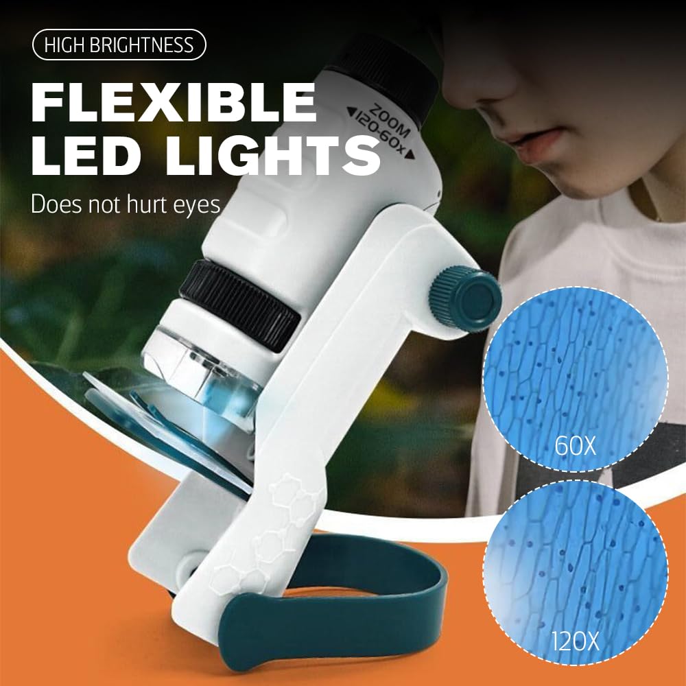 Little Marvin Microscope for Kids - 2025 Upgraded Handheld Portable Mini Microscope | STEM Educational Toy for Young Scientists | Perfect for Classroom, Home Learning & Outdoor Exploration (White)