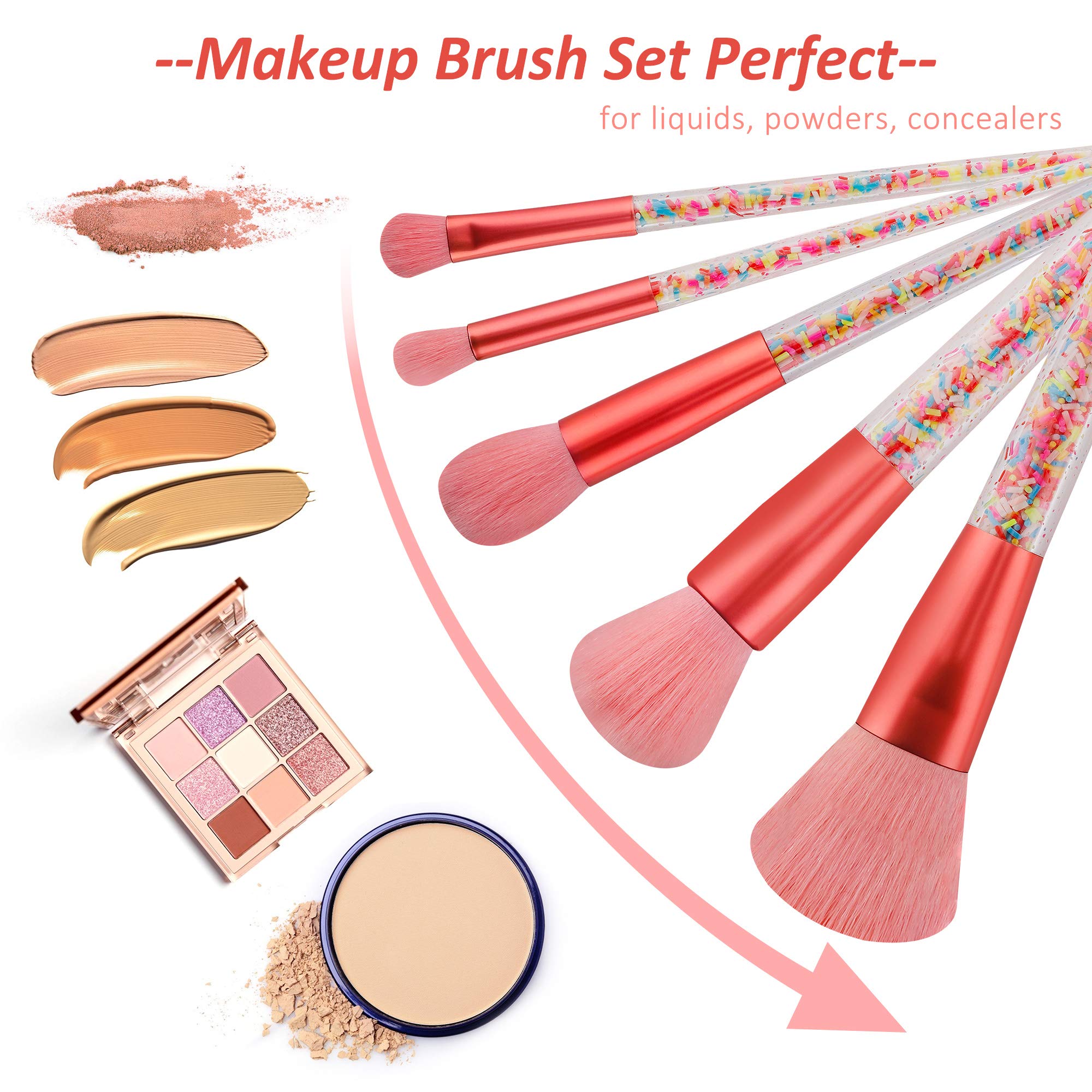 Premium 5-Piece Makeup Brush Set - Soft Candy Pink Cosmetic Brushes for Blush, Eyeshadow, Loose Powder & Highlighter | Professional Makeup Tools for Daily Beauty Routine, Travel & Professional Makeup Artists