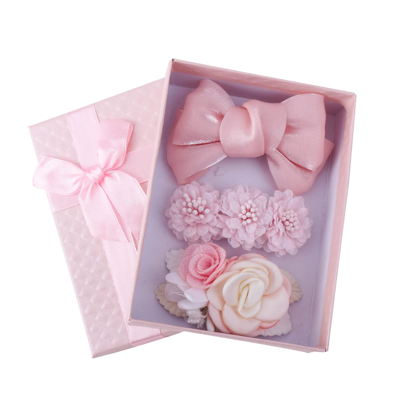 Floral Hair Clips Set - 3pcs Flower Bow Hair Accessories for Baby Girls, Toddlers & Teens | Boutique Alligator Clips with Full Lining | Perfect for Birthday Gifts, School, Parties & Special Occasions