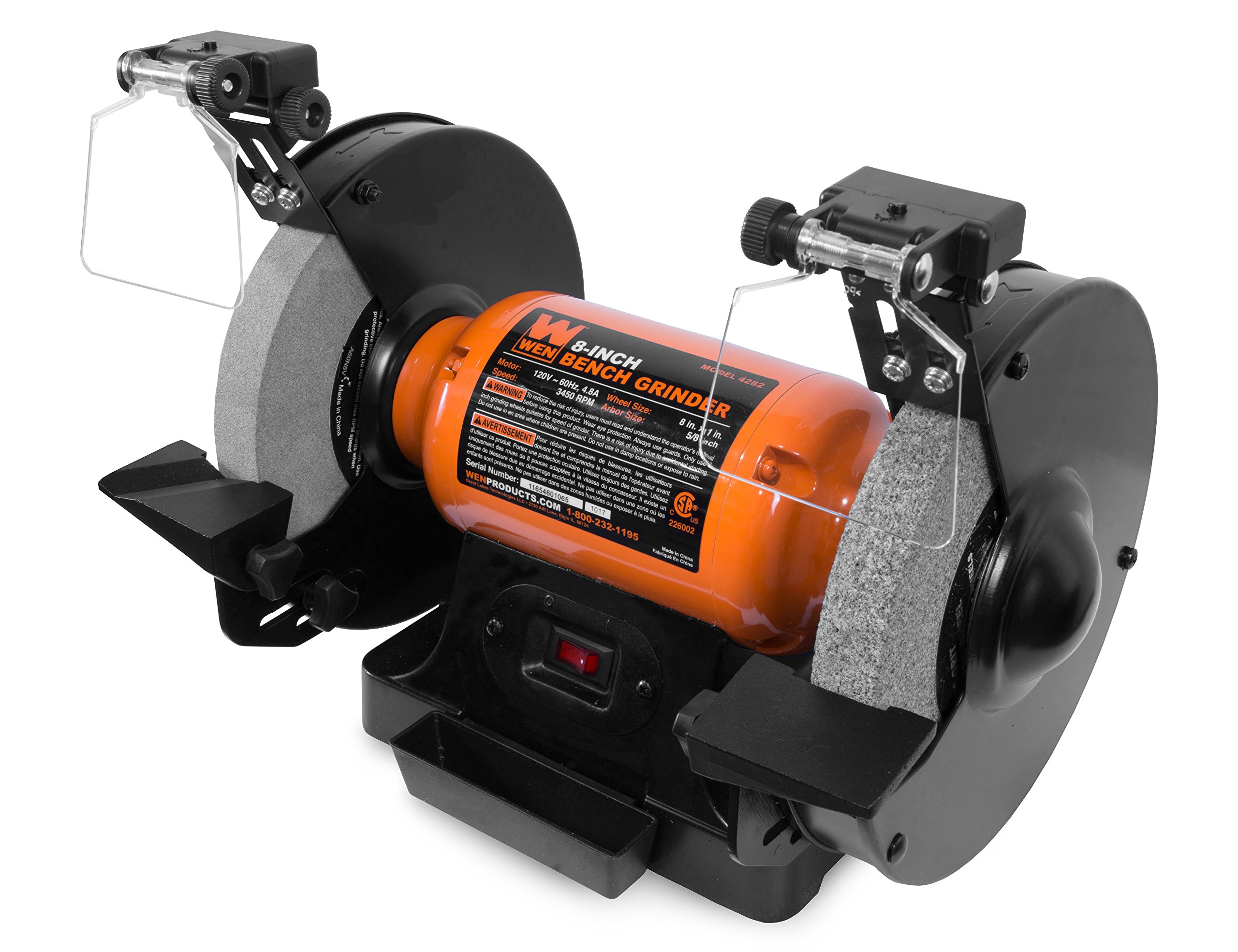 WEN BG4282 4.8-Amp 8-Inch Single Speed Bench Grinder with LED Work Lights & 4208T 2.3-Amp 8-Inch 5-Speed Cast Iron Benchtop Drill Press - Perfect for Metalworking, Woodworking, and DIY Home Projects