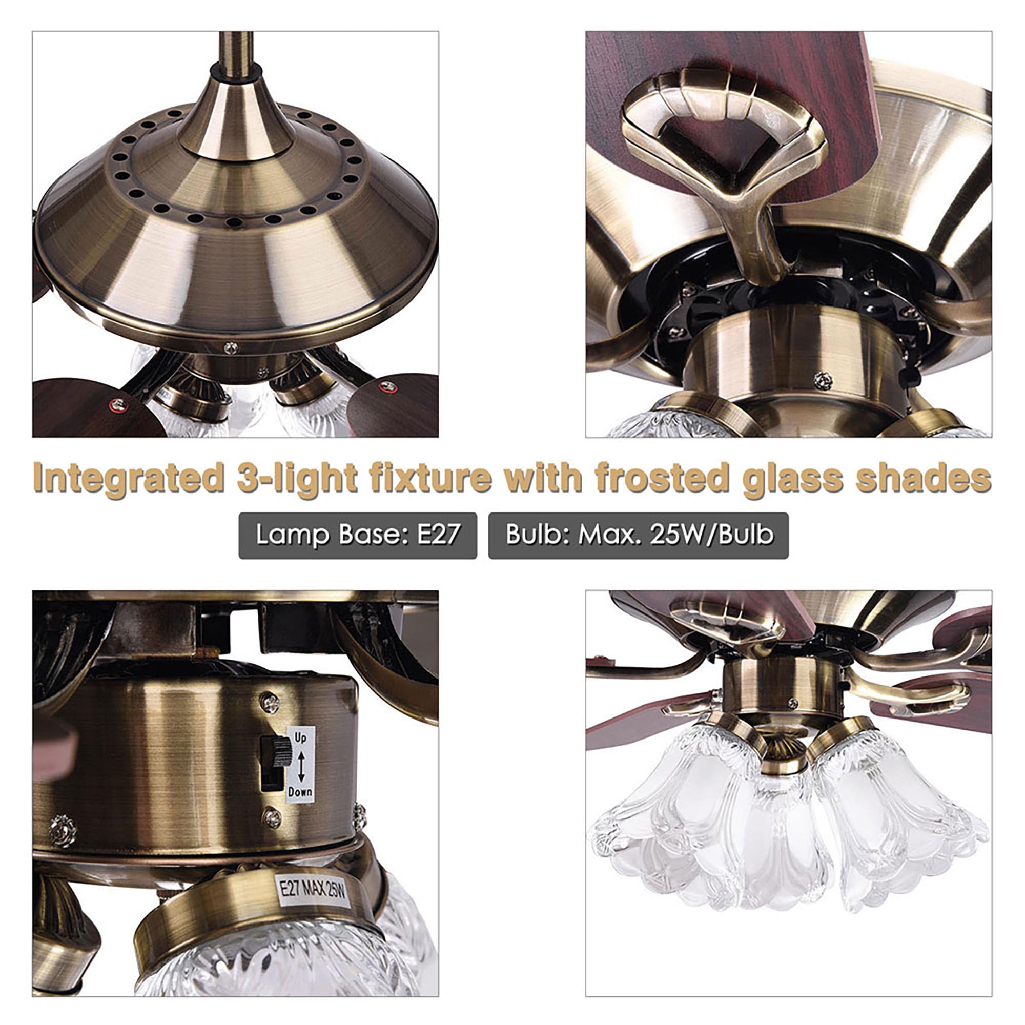 Yescom 51 Inch Farmhouse Ceiling Fan with Light Kit - Remote Control, Reversible Motor, Vintage Crystal Chandelier - Perfect for Dining Room, Kitchen & Living Room