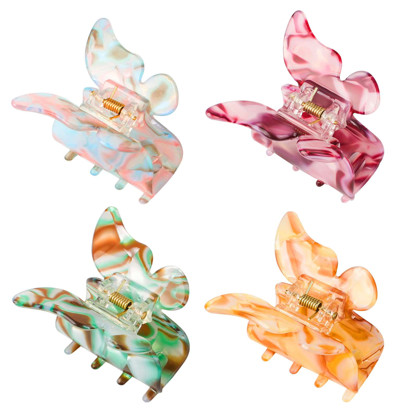 4 PCS Butterfly Hair Clips - Non-Slip Acrylic Hair Claws for Women & Girls - Strong Grip French Style Hair Accessories - Perfect for School, Work, and Everyday Hairstyles (Medium Size)
