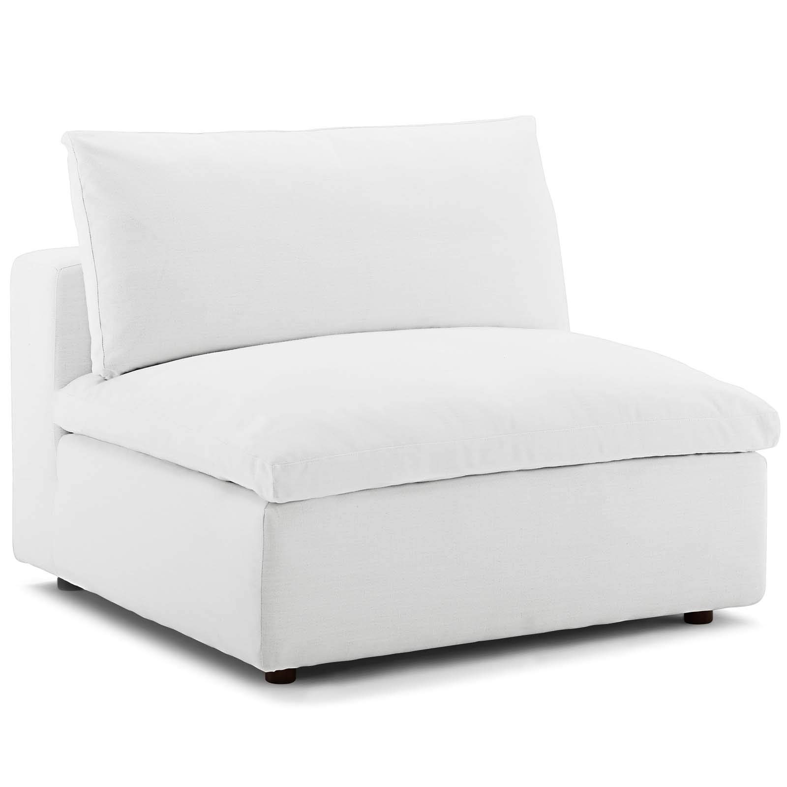Modway Commix Down-Filled Overstuffed Upholstered Sectional Sofa Armless Chair - White Luxury Living Room Seating for Small Spaces & Modern Apartments