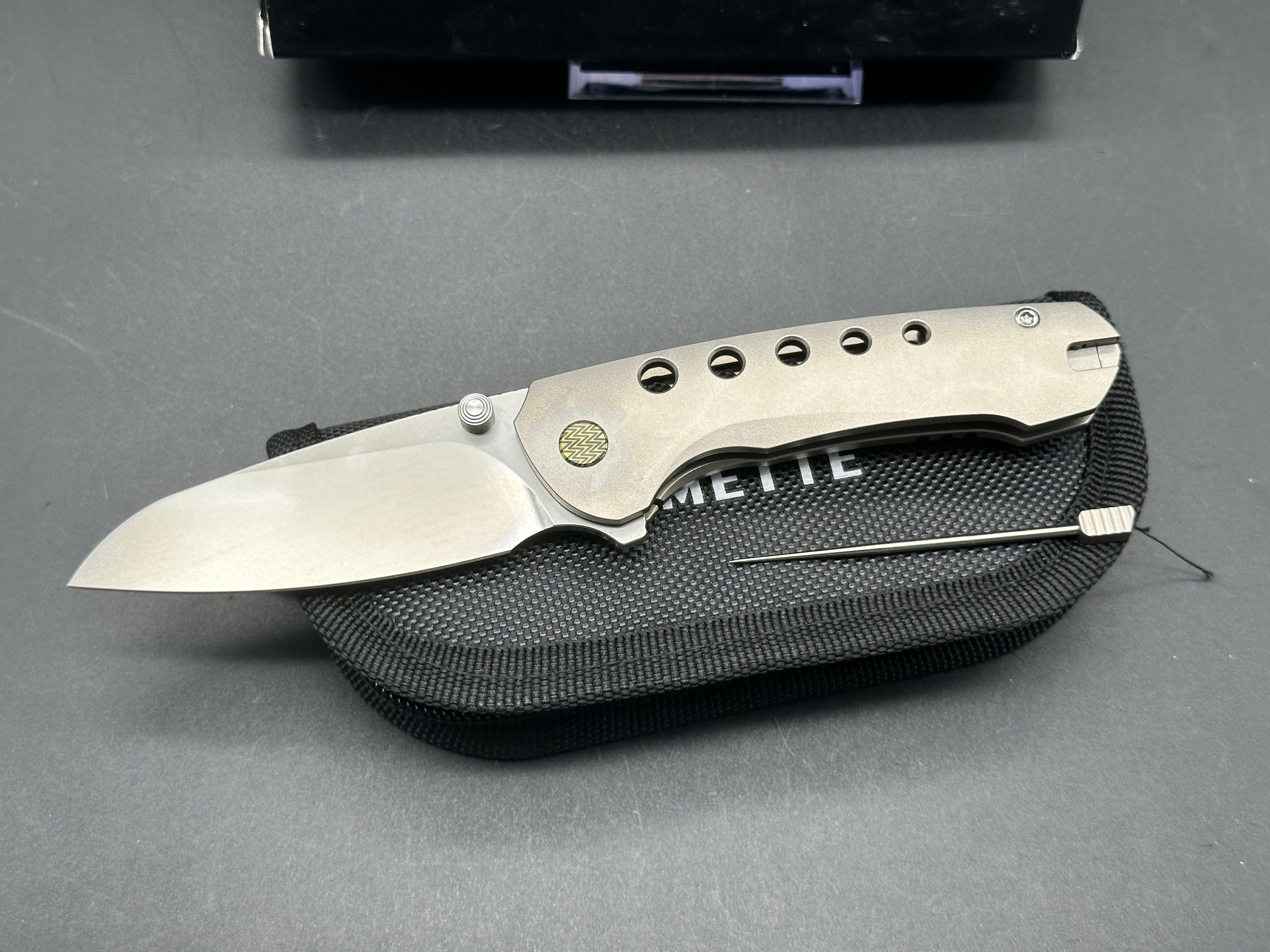 REMETTE BEE Pocket Knife - Orange Peel Titanium Handle with M390 Blade Steel & Titanium Toothpick | EDC Folding Knife for Camping, Hiking & Outdoor Survival