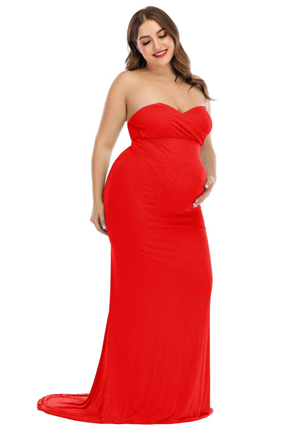 ZIUMUDY Elegant Strapless Tube Maxi Maternity Dress for Baby Shower & Photography - Comfortable Pregnancy Gown for Special Occasions, Maternity Photos, Bridal Shower & Formal Events