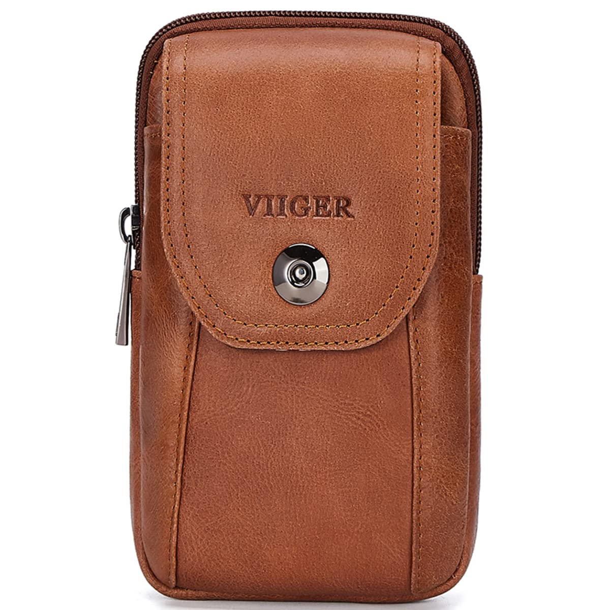 VIIGER Genuine Leather Magnetic Phone Holster - Compatible with iPhone 16 Pro Max/15 Pro Max & Samsung S24 Ultra - Belt Clip Pouch with Adjustable Loop for Crossbody, Shoulder Bag or Purse - Women's Brown Leather Cell Phone Case for Work, Travel & Outdoor Activities