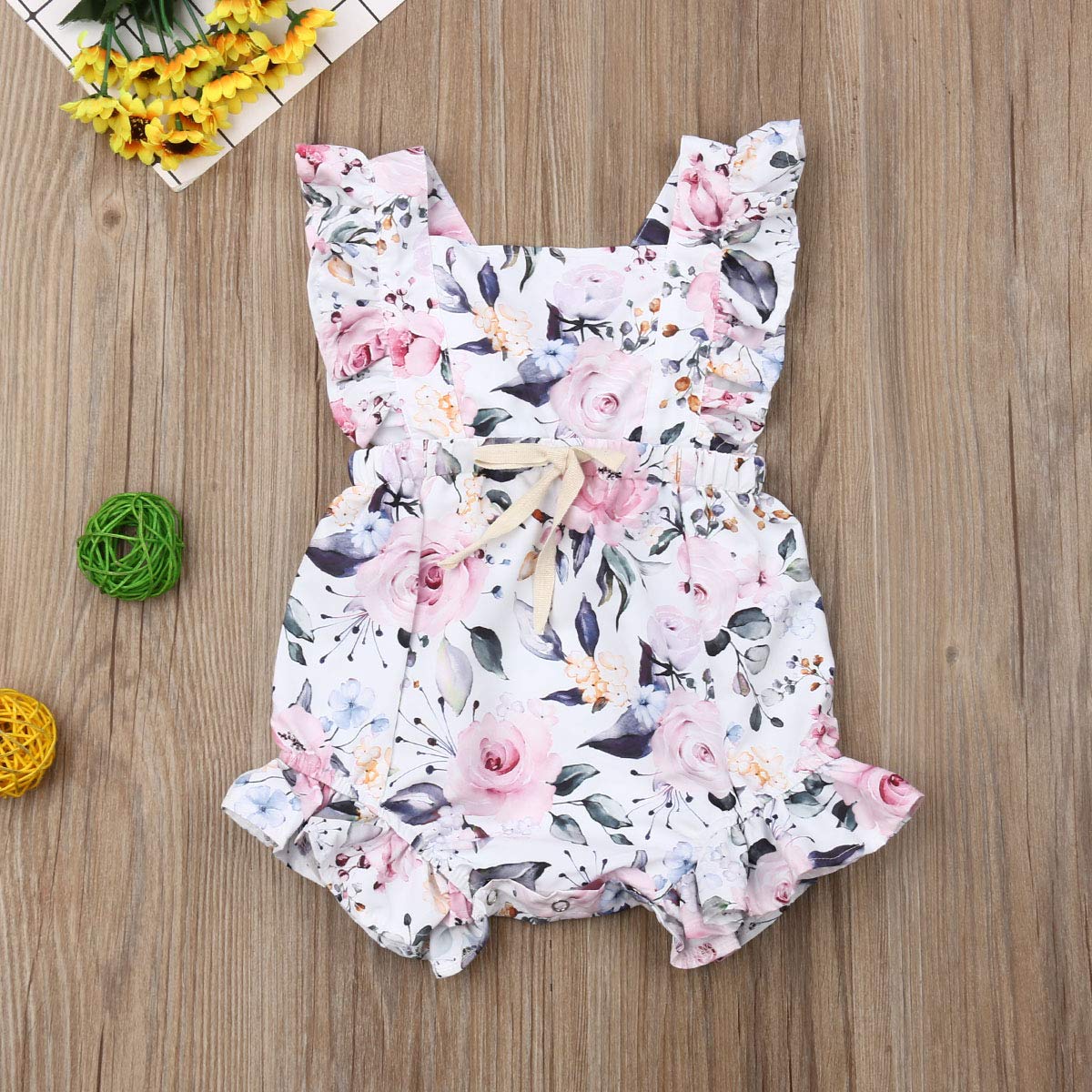 Kuriozud Baby Girl Floral Romper - Newborn Infant Ruffle Bodysuit One-Piece Jumpsuit | Summer Outfit for Girls | Perfect for Photoshoots, Parties & Outdoor Play