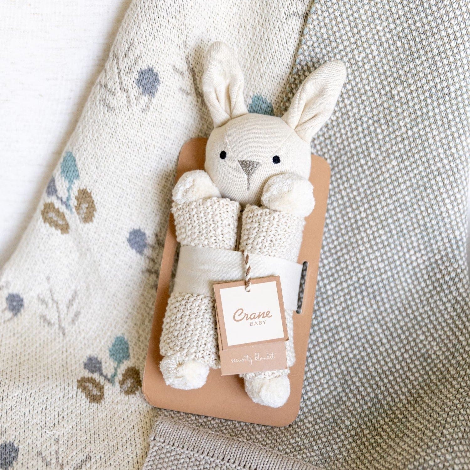 Organic Baby Lovey Blanket - Crane Avery (Ollie The Bunny) - Soft Security Blanket for Infants & Toddlers - Perfect for Nursery, Stroller, and Travel Comfort