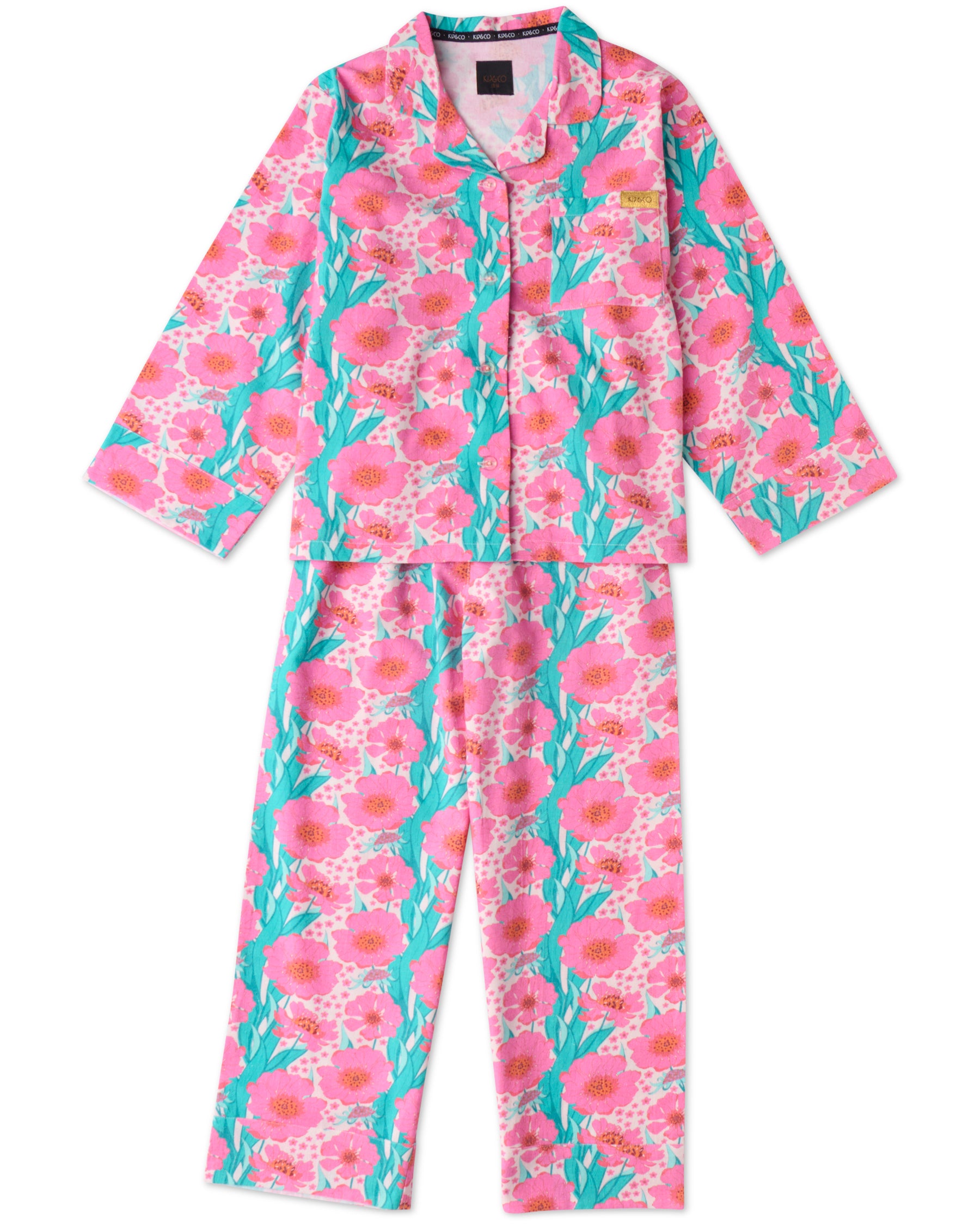 Pink Floral Flannel Long Sleeve Pajama Set for Women & Teens - Soft Sleepwear for Winter Nights & Cozy Loungewear