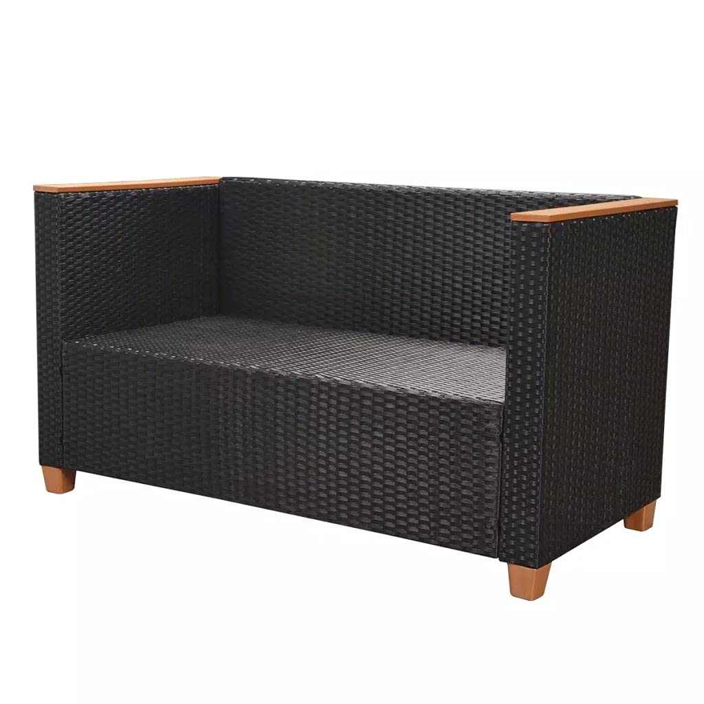 6-Piece Black Poly Rattan Garden Lounge Set with Cushions - Outdoor Patio Furniture for Backyard, Porch, Poolside & Indoor Use - Perfect for Relaxing, Entertaining & Sunbathing