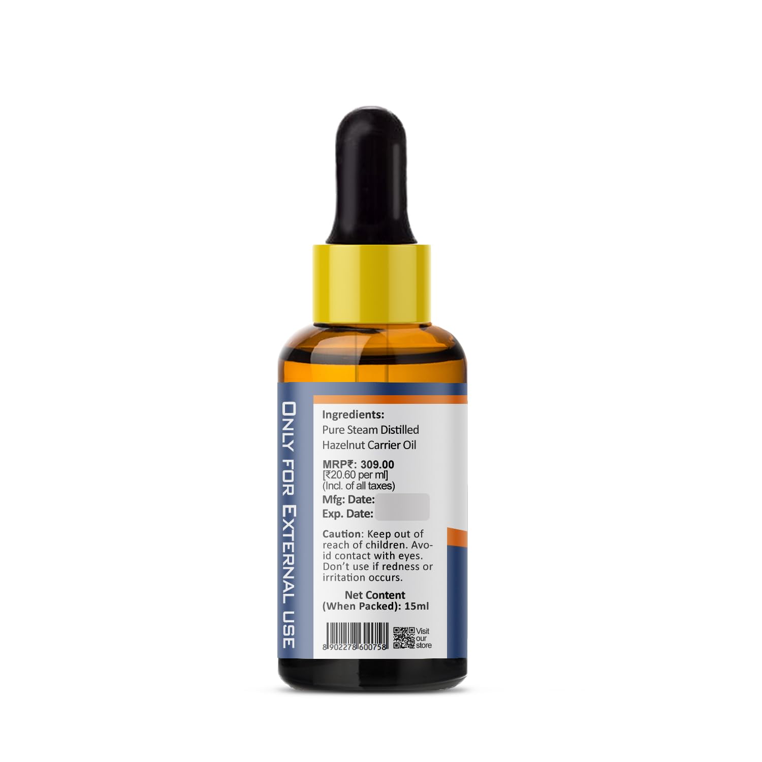 Pure Hazelnut Cold Pressed Oil - Natural Carrier Oil for Skin & Hair Care, 15ml - Aromatherapy & Massage