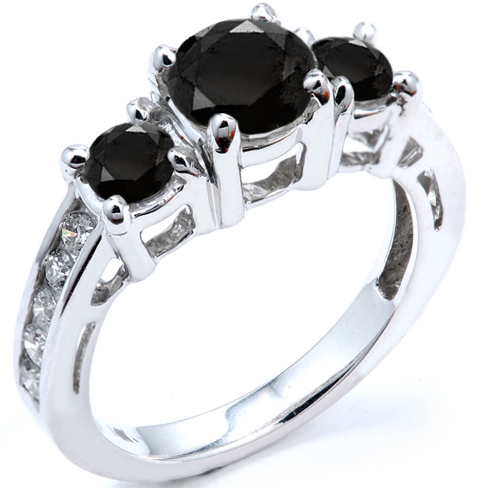 Dazzlingrock 2.55 Carat 10K White Gold Round Black & White Diamond Engagement Ring for Women - Perfect for Bridal, Proposal & Anniversary Gifts