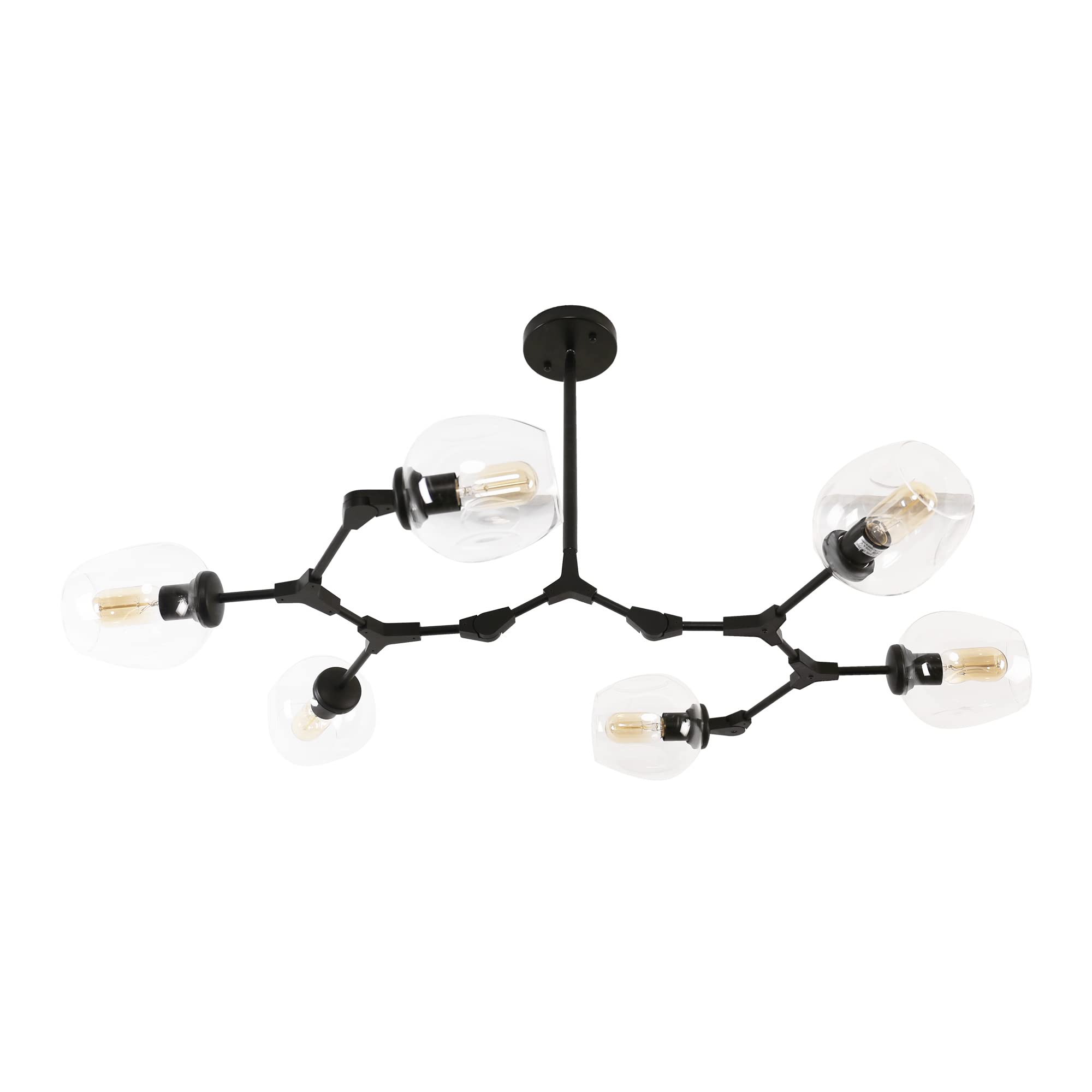 Modern Molecular Globe Pendant Light with 6-Head Glass Lampshade, Sputnik Chandelier Lighting Fixture - Black & Clear for Kitchen, Living Room, Bedroom, Bar, Restaurant, Office - Stylish Ceiling Light for Modern Home Decor