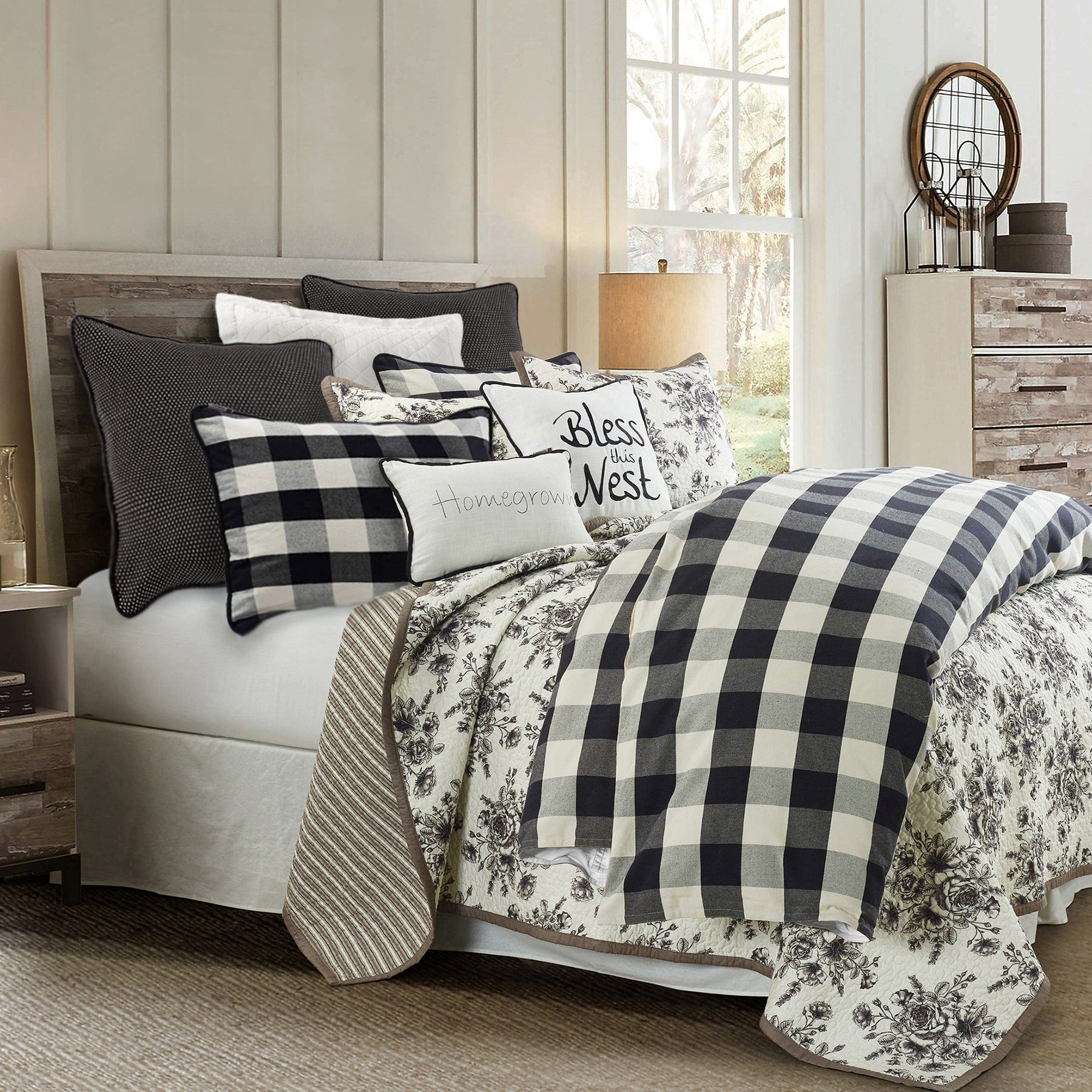 Camille Buffalo Check Comforter Set - Queen Size Plaid Bedding with Matching Pillow Shams - Cozy Farmhouse Style for Winter & Holiday Decor