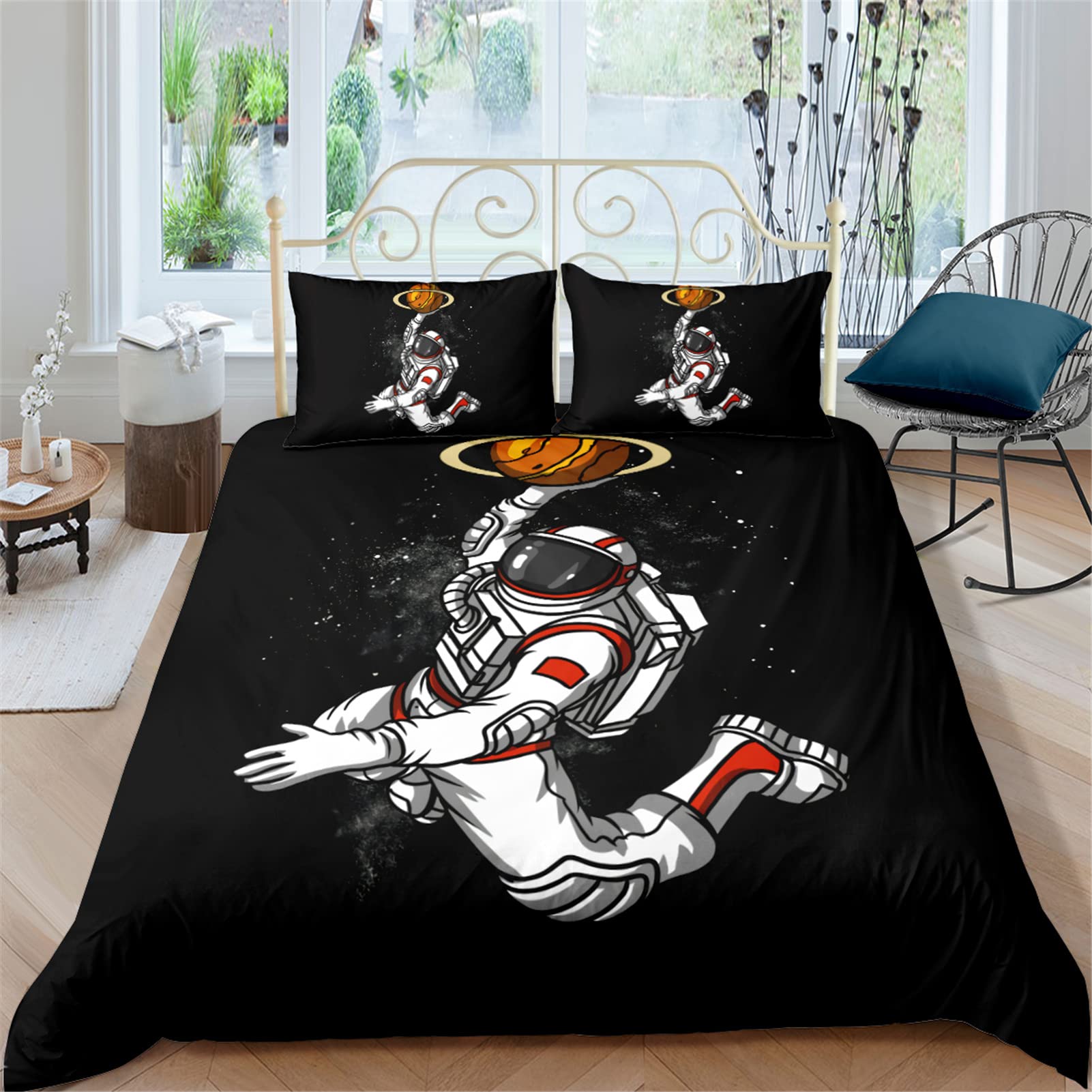 Galaxy Space Astronaut Bedding Set for Boys - Queen Size Duvet Cover with 2 Pillowcases (No Comforter Included) | Space Themed Bedroom Decor for Kids & Teens | Perfect for Space Enthusiast Bedrooms, Dorm Rooms & Themed Sleepovers