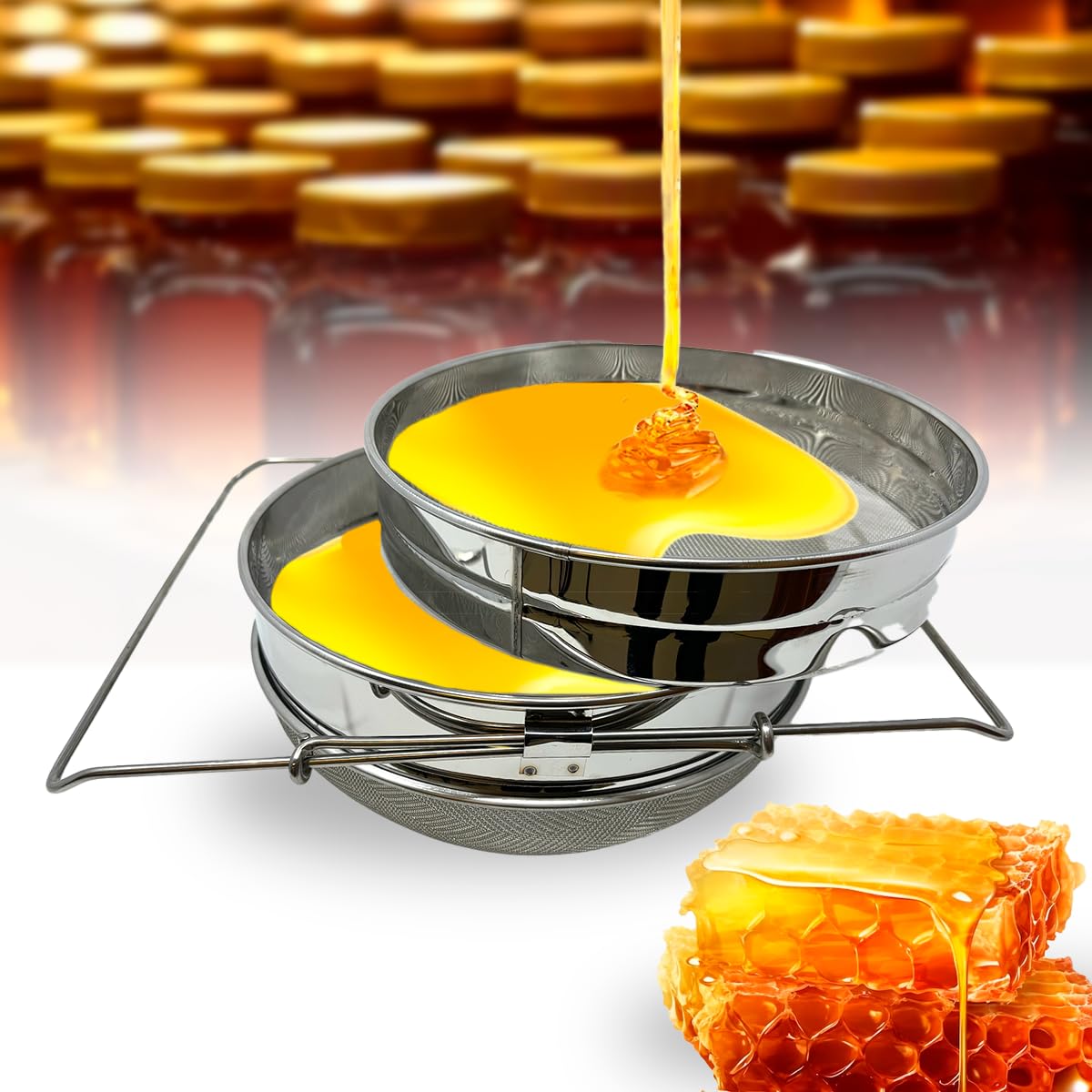 Premium 2-Piece Stainless Steel Honey Strainer Filter Set - Beekeeping Equipment for Honey Extraction & Bucket Filtering | Ideal for Home Beekeepers & Commercial Honey Processing