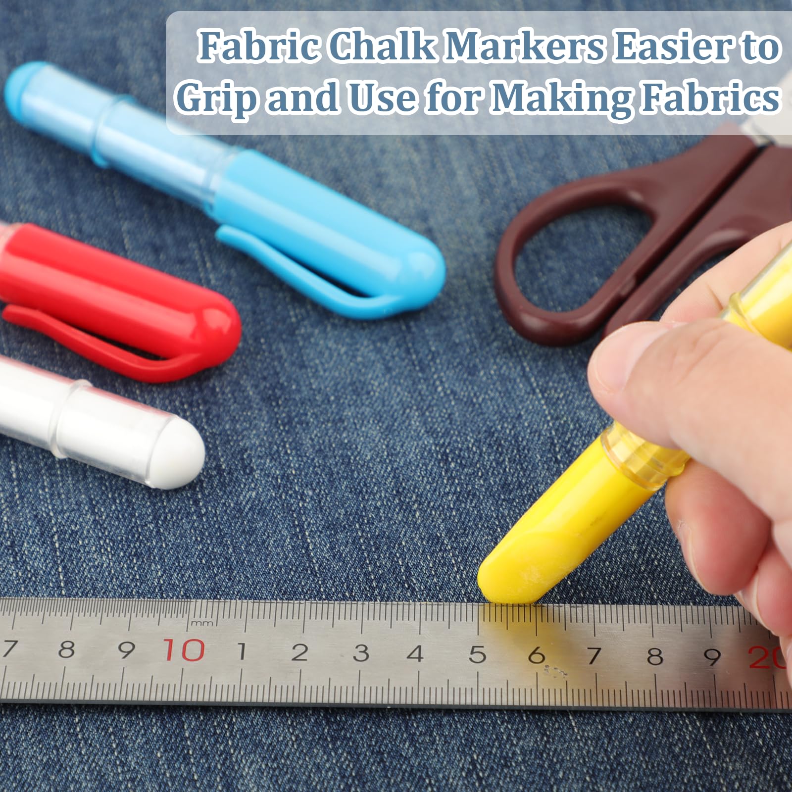 4 PCS Fabric Chalk Markers Set - Washable Tailor's Chalk Pencils for Sewing, Quilting & Crafting | Perfect for Cloth, Leather Marking (Red, Yellow, White, Blue) | Ideal for DIY Projects, Dressmaking & Professional Tailoring