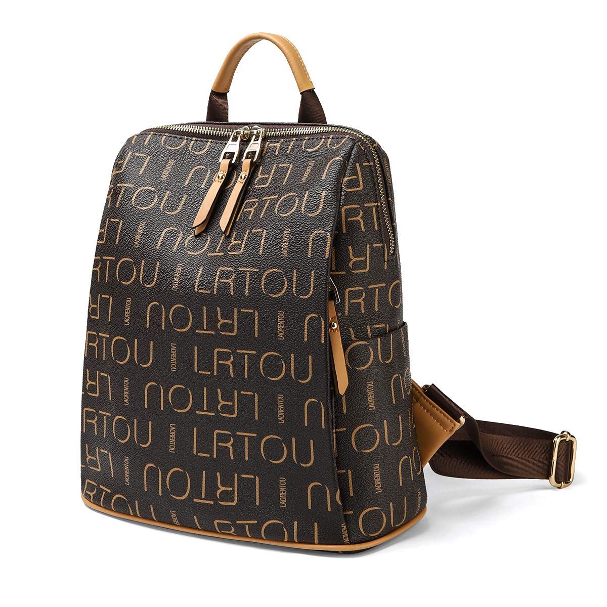 LAORENTOU Women's Faux Leather Backpack Purse - Stylish PVC Monogram Travel Backpack for School, Work & Daily Use - Brown One Size - Perfect for Commuting, College & Weekend Getaways