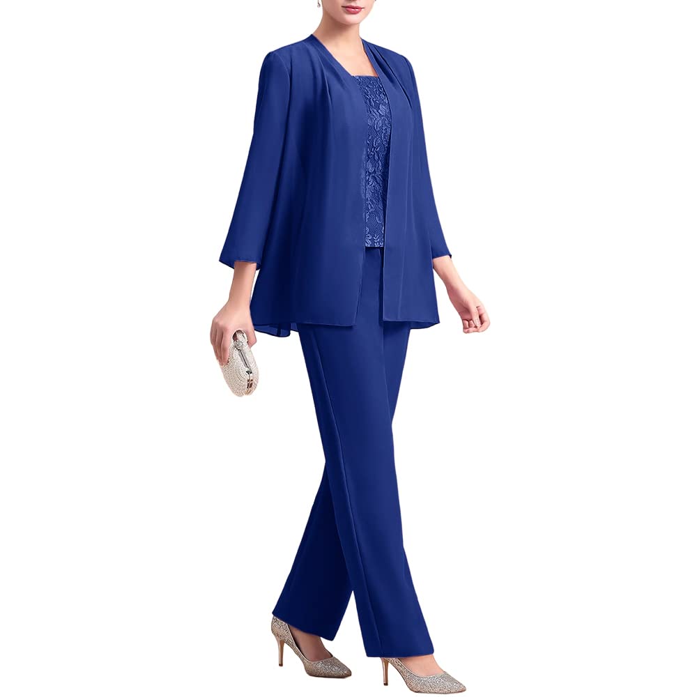 Elegant Women's 3-Piece Chiffon Pantsuit Set with Lace Details - Mother of Bride Dress, Wedding Guest Outfit & Formal Evening Wear for Special Occasions