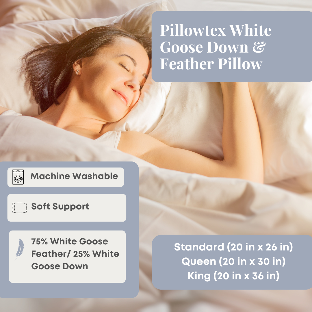 Premium White Goose Down & Feather Pillow - 75% Feather 25% Down Blend for Ultimate Comfort - Perfect for Side Sleepers & Luxury Bedding
