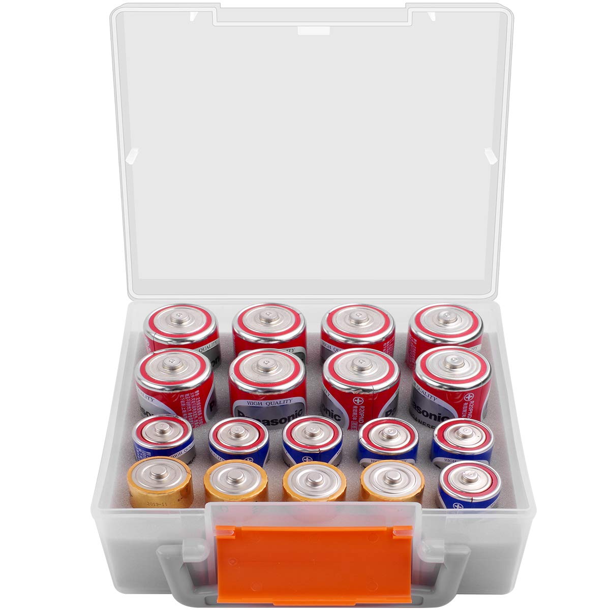 MINIMALL Battery Organizer Storage Box - Holds 8 D & 10 C Cell Batteries - Garage & Home Organization Case - Perfect for Emergency Kits, Camping Gear & Electronics Storage (Batteries Not Included)