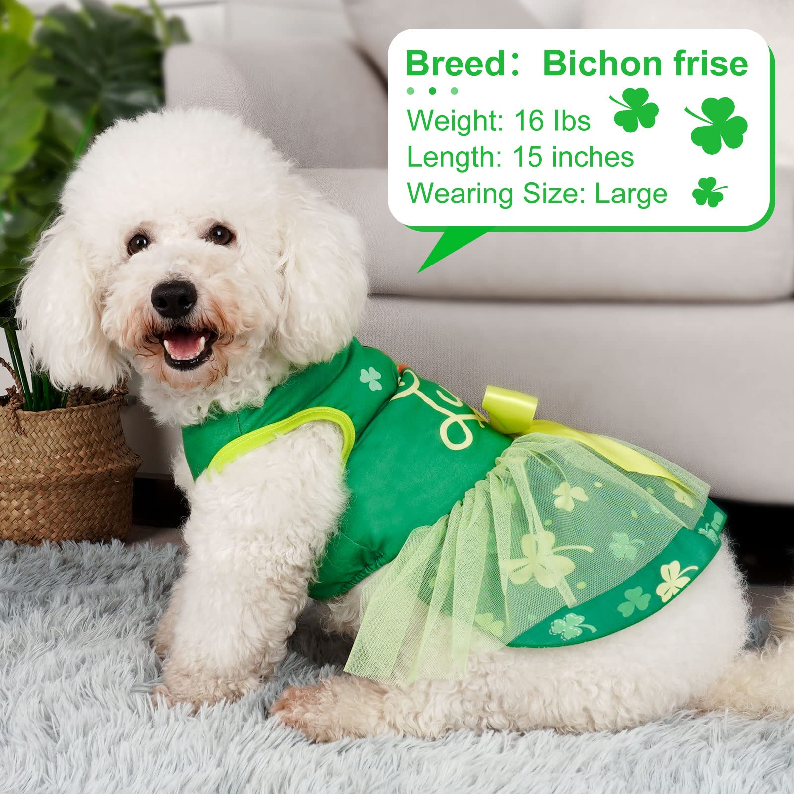 Cute St. Patrick's Day Dog Dress - Lucky Shamrock Pet Tulle Skirt with Bow Tie for Small Dogs & Puppies | Green Festive Outfit for Parties & Photo Shoots