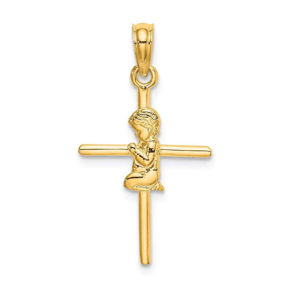 FJC Finejewelers 14k Yellow Gold Praying Cross Charm Pendant - Elegant Religious Jewelry for Women, Gift for Baptism, First Communion & Spiritual Occasions