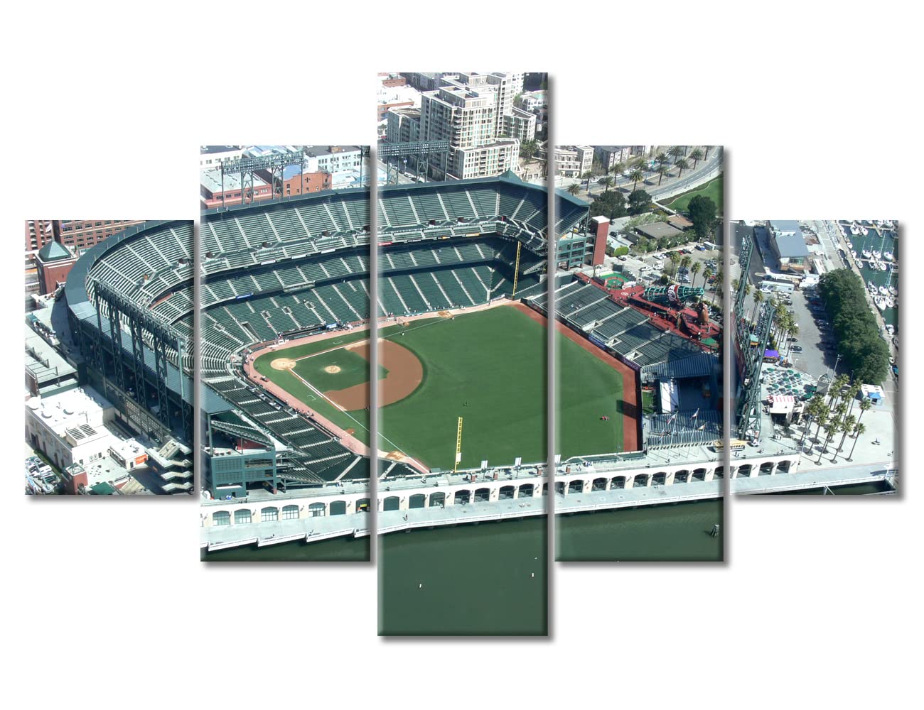 San Francisco Giants Oracle Park Baseball Stadium Canvas Wall Art - 5 Panel Framed Sports Decor for Bedroom, Bathroom & Man Cave - Ready to Hang 60