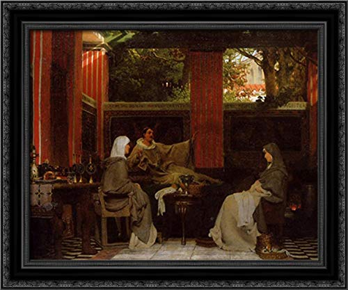 Sir Lawrence Alma Tadema Framed Canvas Art - Venantius Fortunatus Reading Poems to Radegonda VI - 24x20 Inches Black Ornate Wood Frame - Wall Decor for Living Room, Office & Study