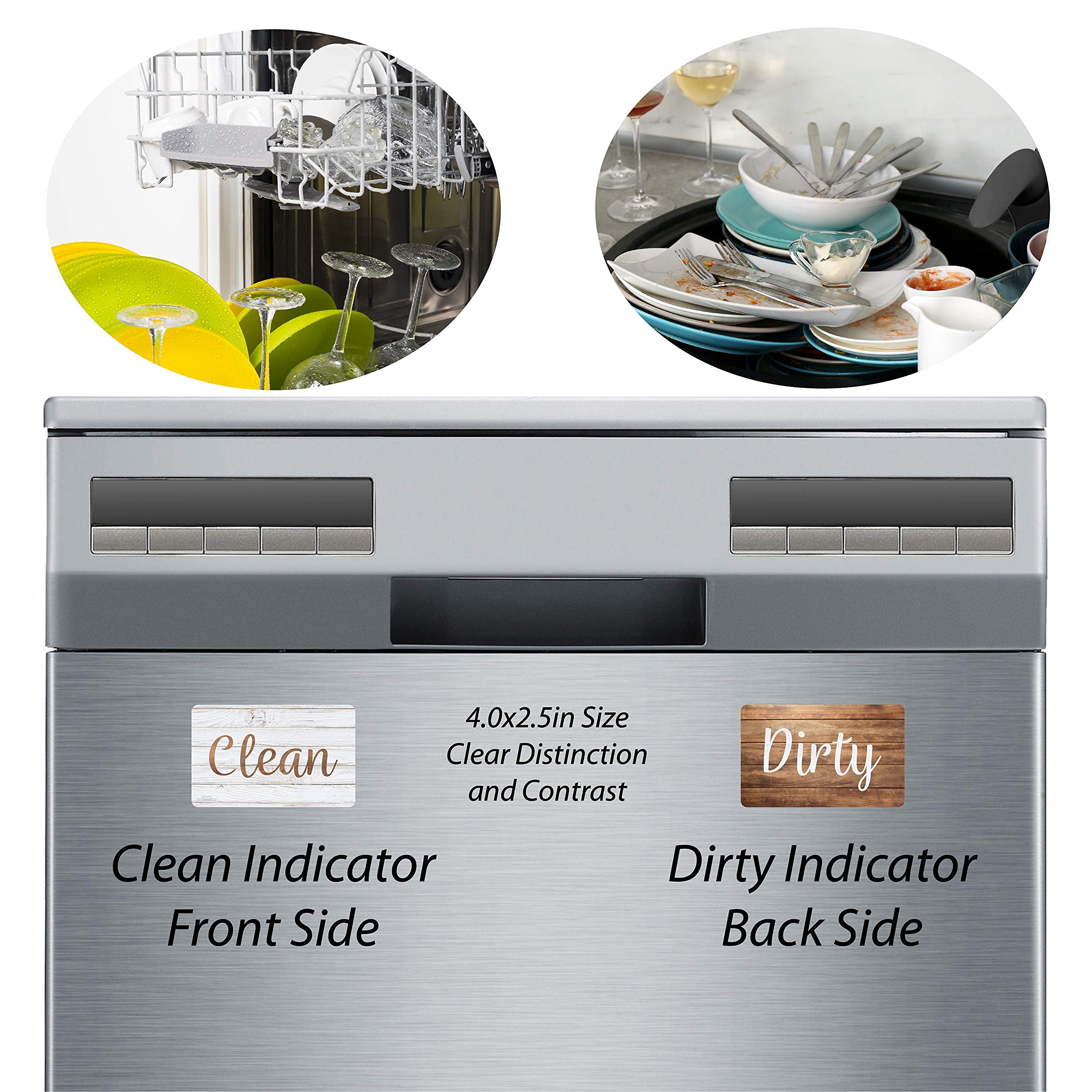 Dark Brown Wooden Clean Dirty Magnet for Dishwasher - Reversible Double Sided Strong Kitchen Flip Indicator with Bonus Universal Magnetic Plate - Perfect for Kitchen Organization & Dishwasher Status Notification