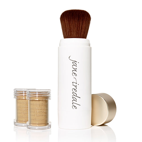 Jane Iredale Amazing Base Refillable Mineral Powder Brush with SPF 20/15 - Buildable Coverage for Flawless Makeup Application, Perfect for On-the-Go Touch Ups & Daily Sun Protection