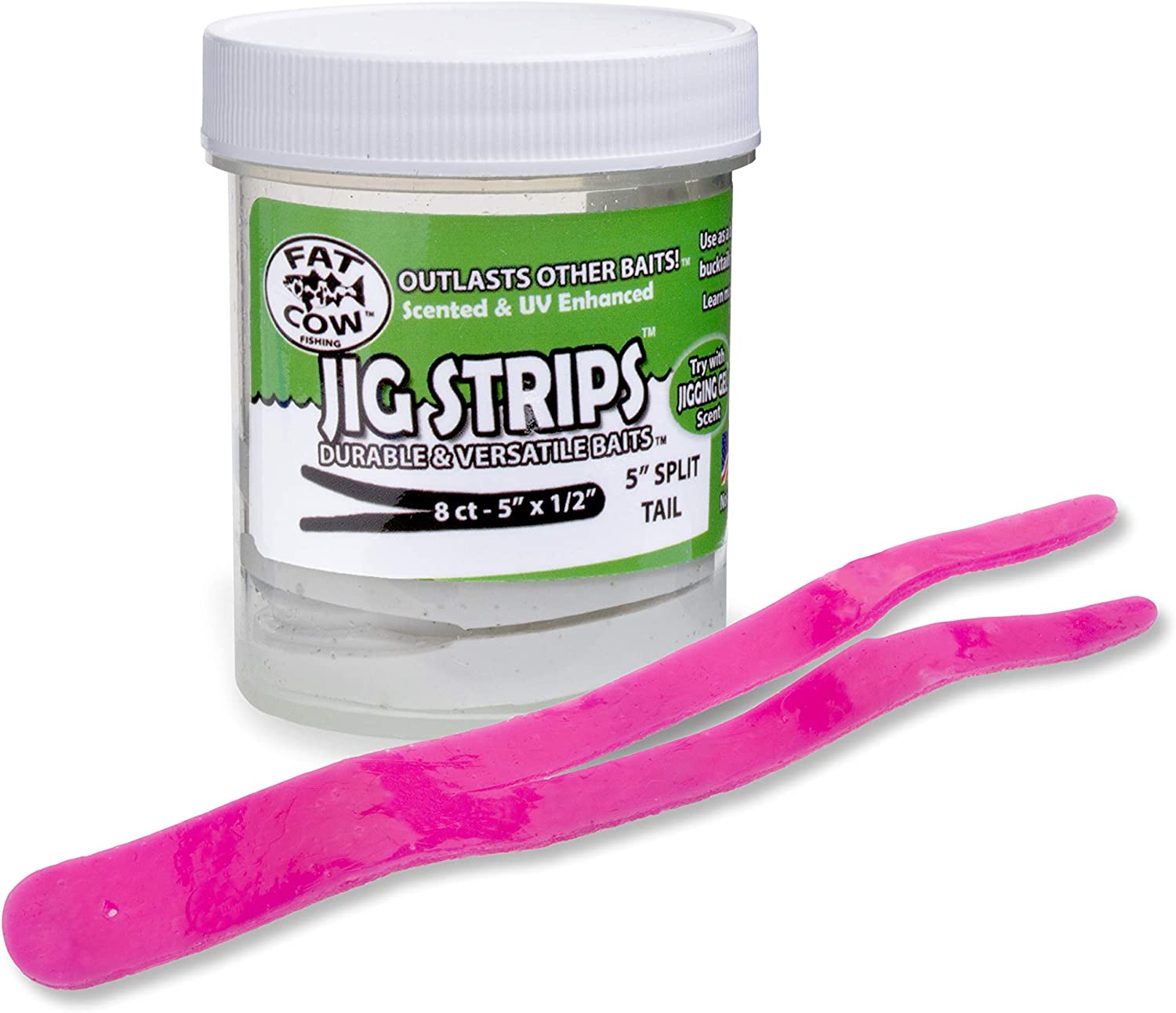 Premium Fat Cow Fishing Jig Strips - Split Tail Soft Plastic Bait (5 Pack, 1/2 oz) for Bass, Walleye & Saltwater Fishing | Ideal for Jigging, Casting & Trolling Techniques