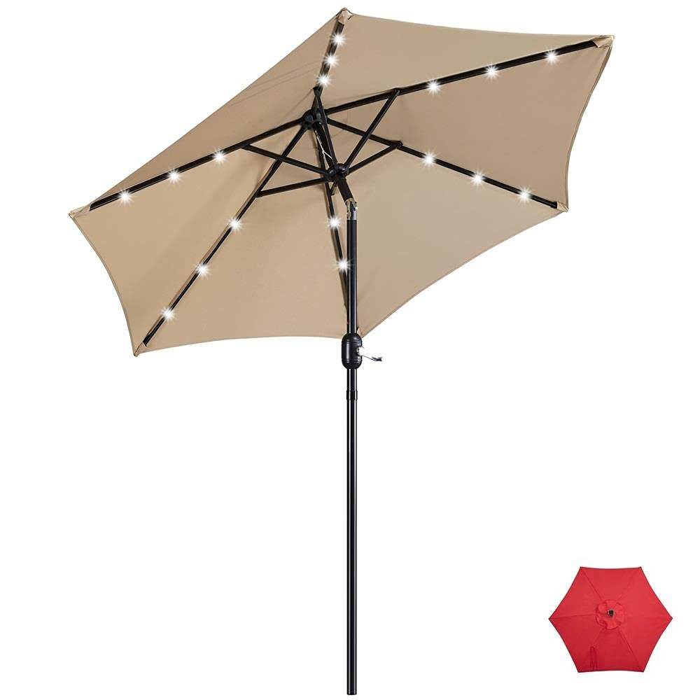 Topeakmart 10ft Solar LED Patio Umbrella with Push Button Tilt & Crank - Outdoor Market Canopy, Garden & Yard Umbrella for Table, Perfect for Backyard, Poolside & Outdoor Dining Areas