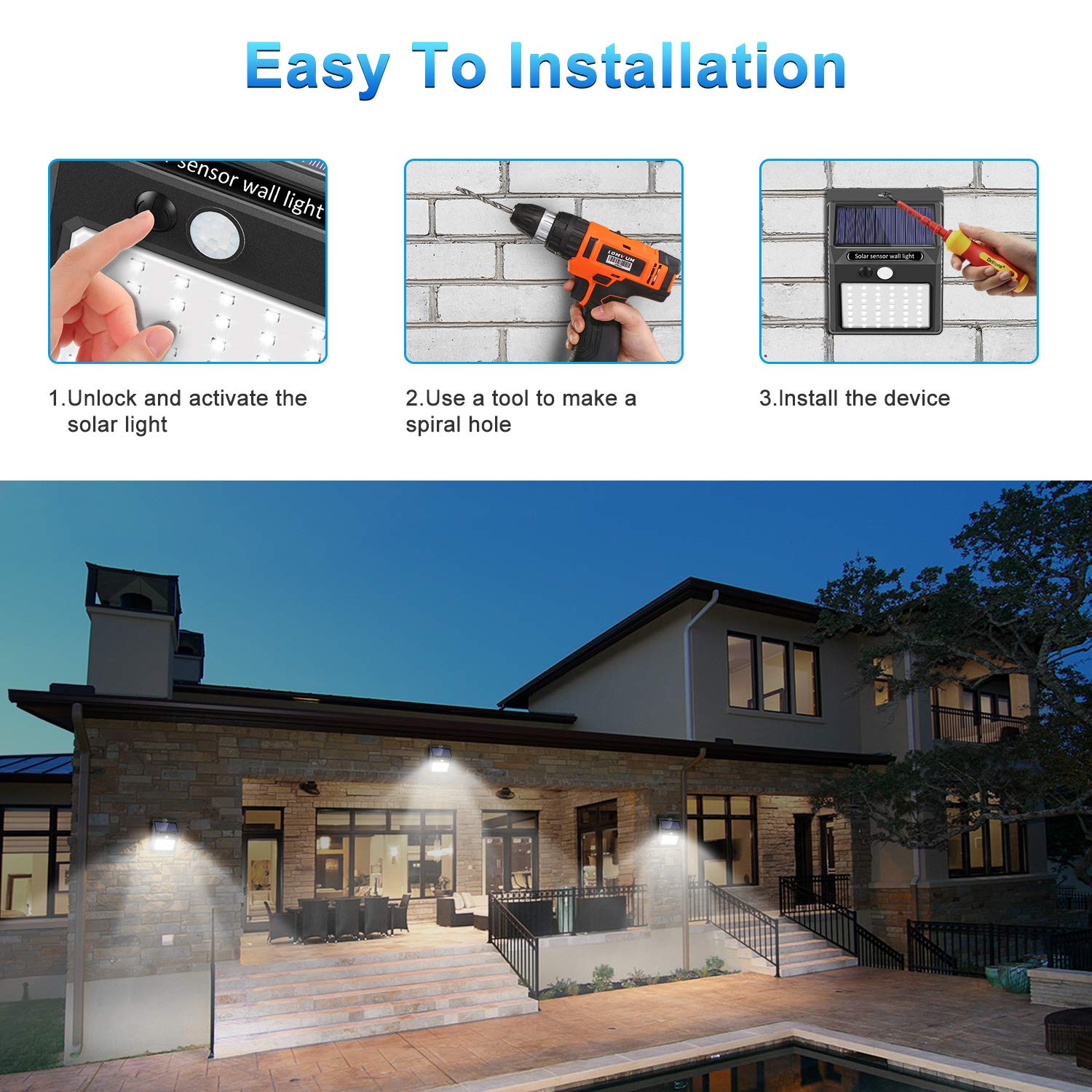 6-Pack Solar Security Lights Outdoor with 3 Modes & Motion Sensor - Waterproof Solar Powered Lights for Garden, Fence, Patio, Garage - Ideal for Home Security and Nighttime Illumination