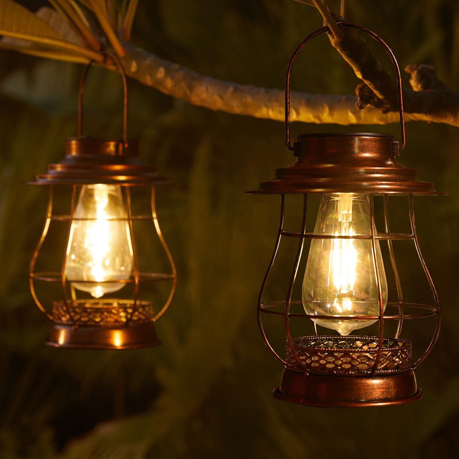 2 Pack Solar Outdoor Hanging Lights - Waterproof LED Garden Lanterns with Retro Design for Courtyard, Lawn, Patio & Pathway Decor | Perfect for Backyard, Porch, and Outdoor Party Lighting
