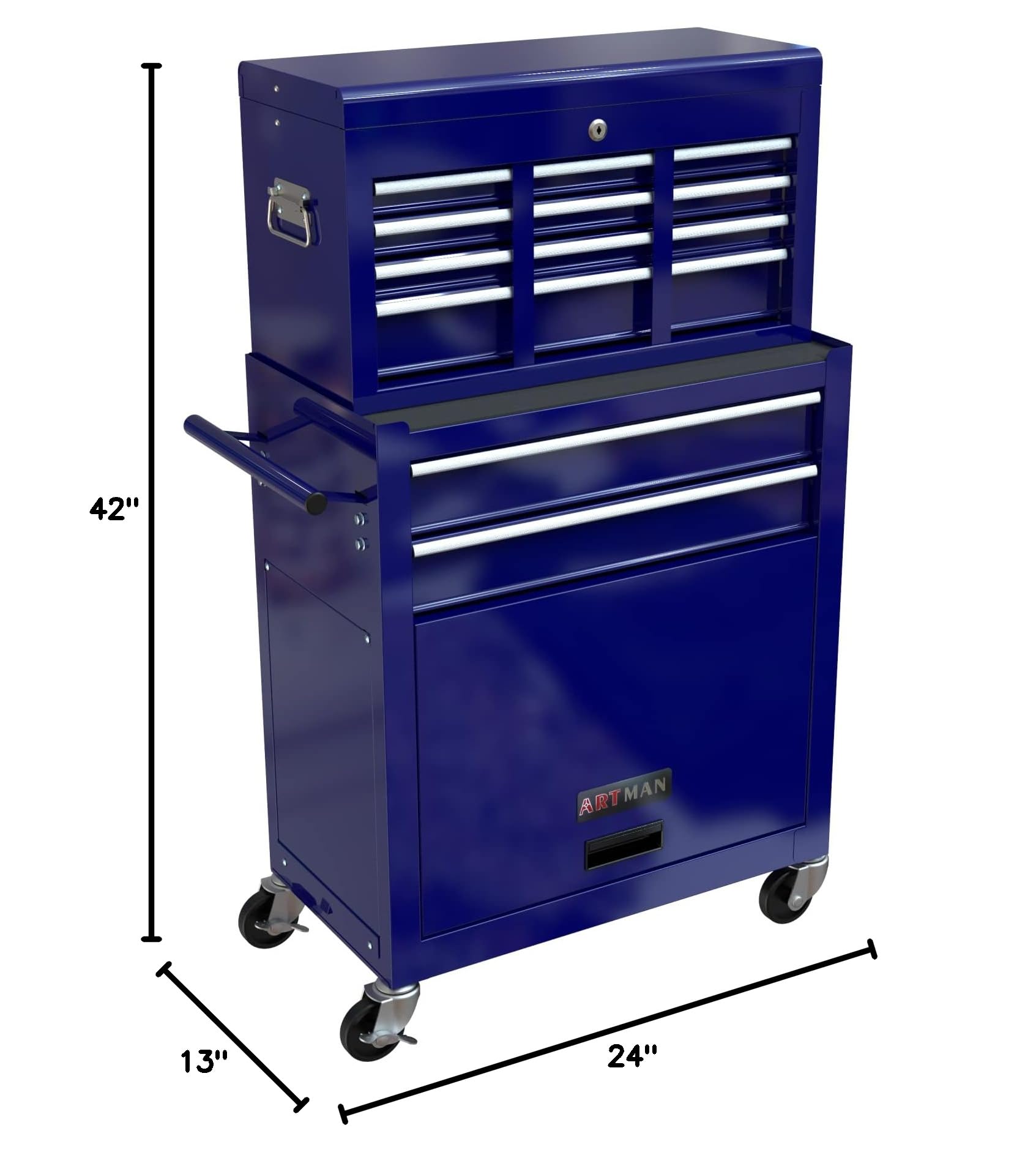 8-Drawer Rolling Tool Chest with Sliding Metal Drawers - Heavy Duty Tool Storage Cabinet & Organizer for Workshop, Garage, Auto Repair - Blue Toolbox for Professional Mechanics & DIY Enthusiasts